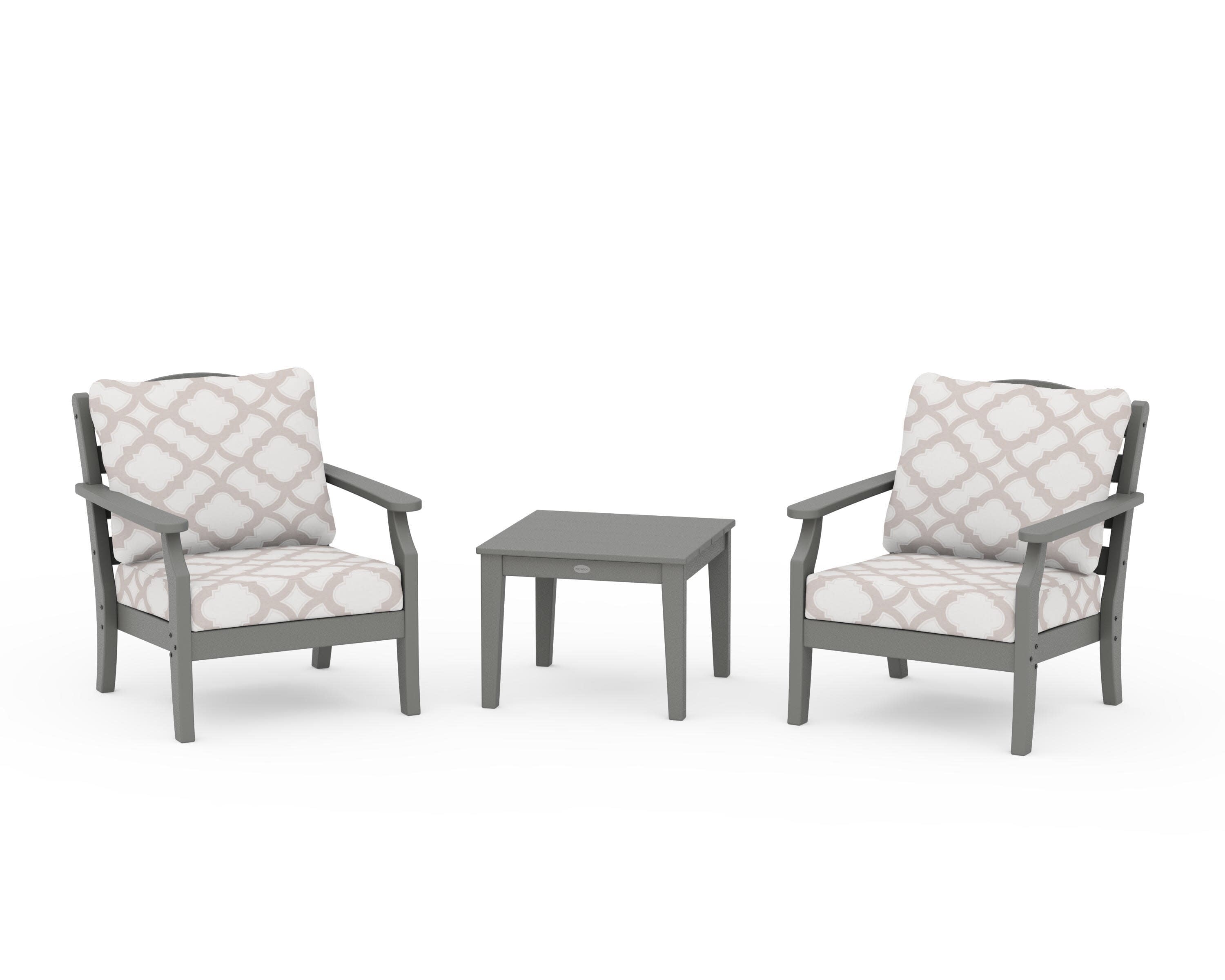 Savannah 3-Piece Deep Seating Set in Slate Grey / Trellis Dune Burlap