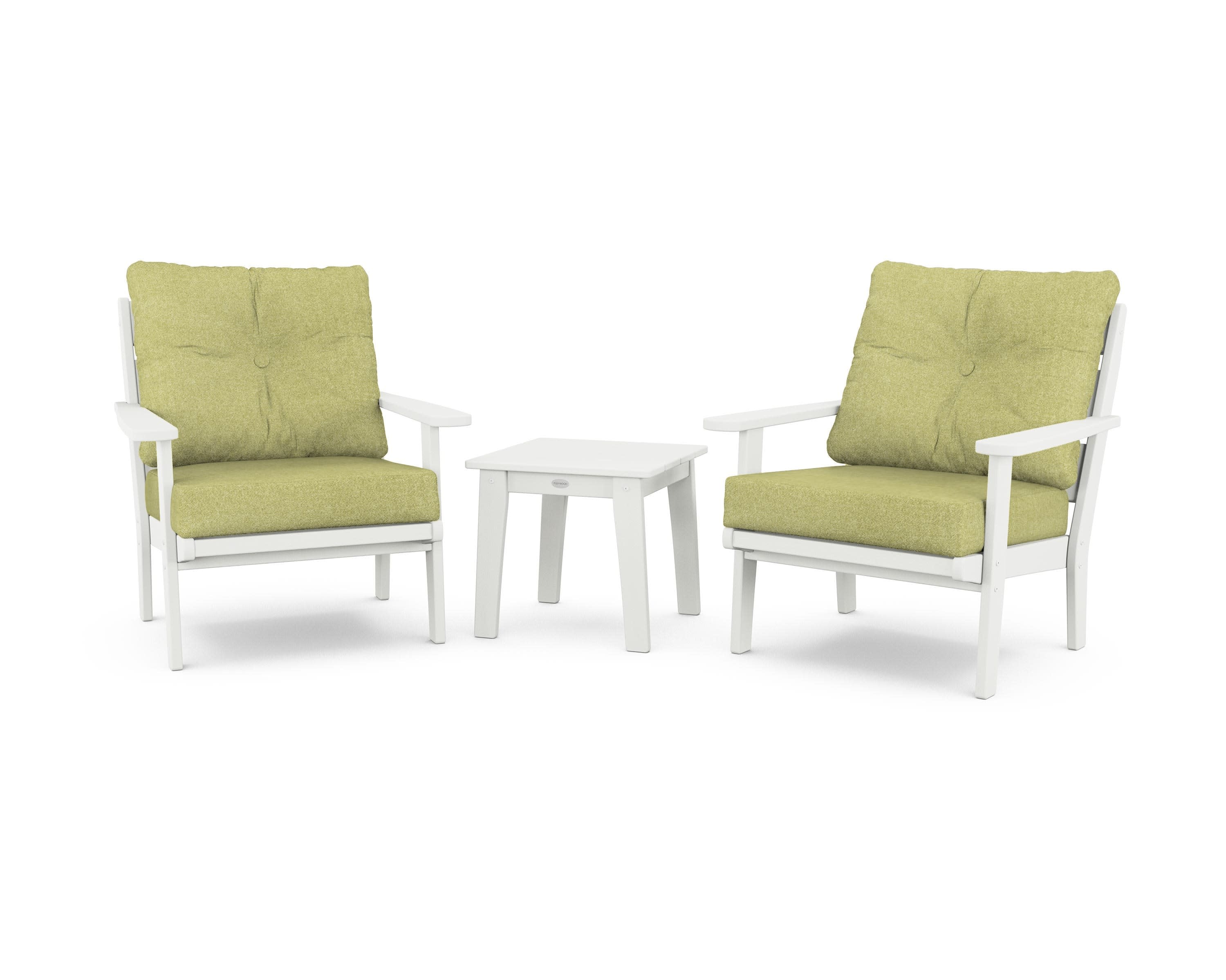 Lakeside 3-Piece Deep Seating Chair Set in Vintage White / Chartreuse Boucle