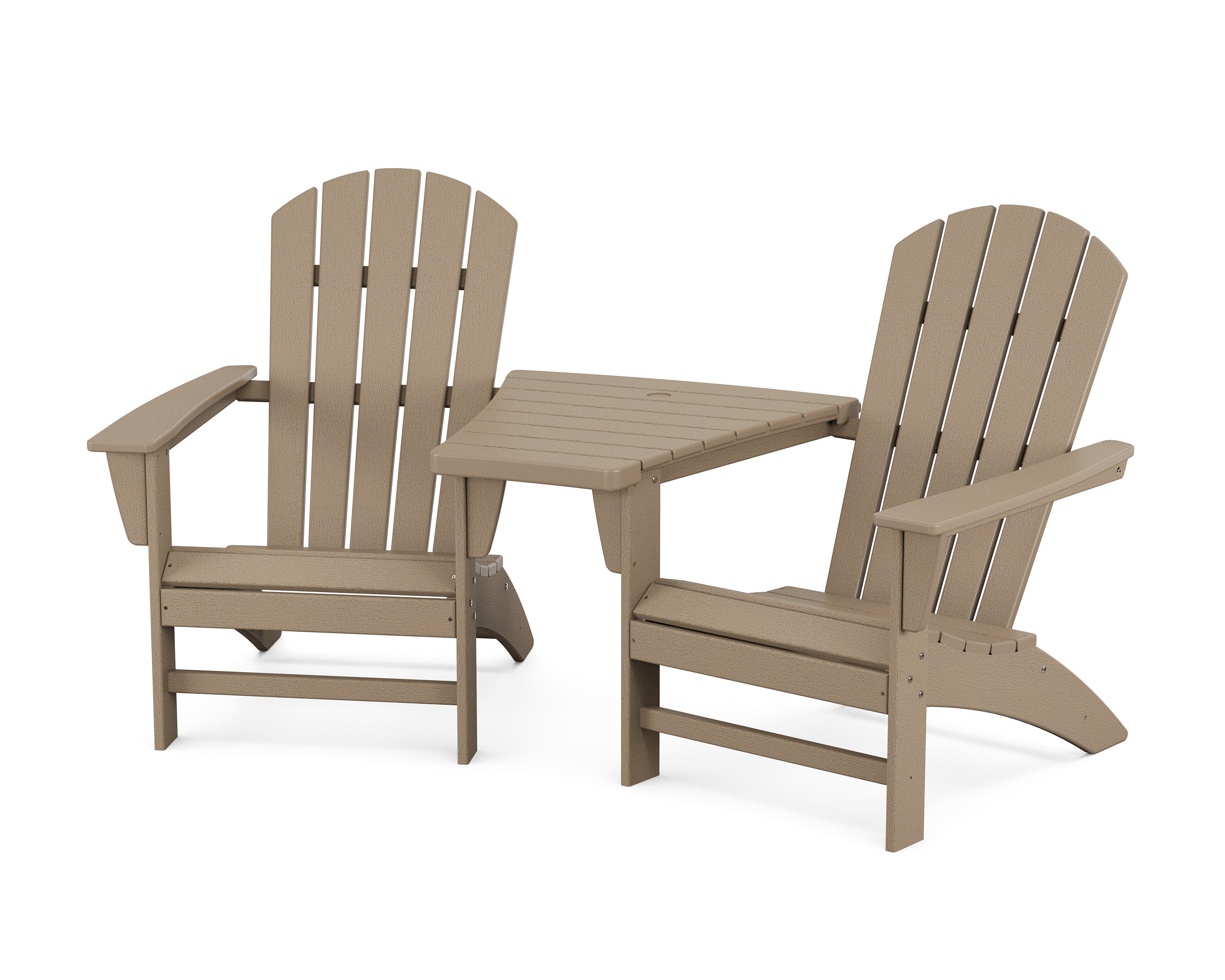 Nautical 3-Piece Adirondack Set with Angled Connecting Table in Vintage Sahara