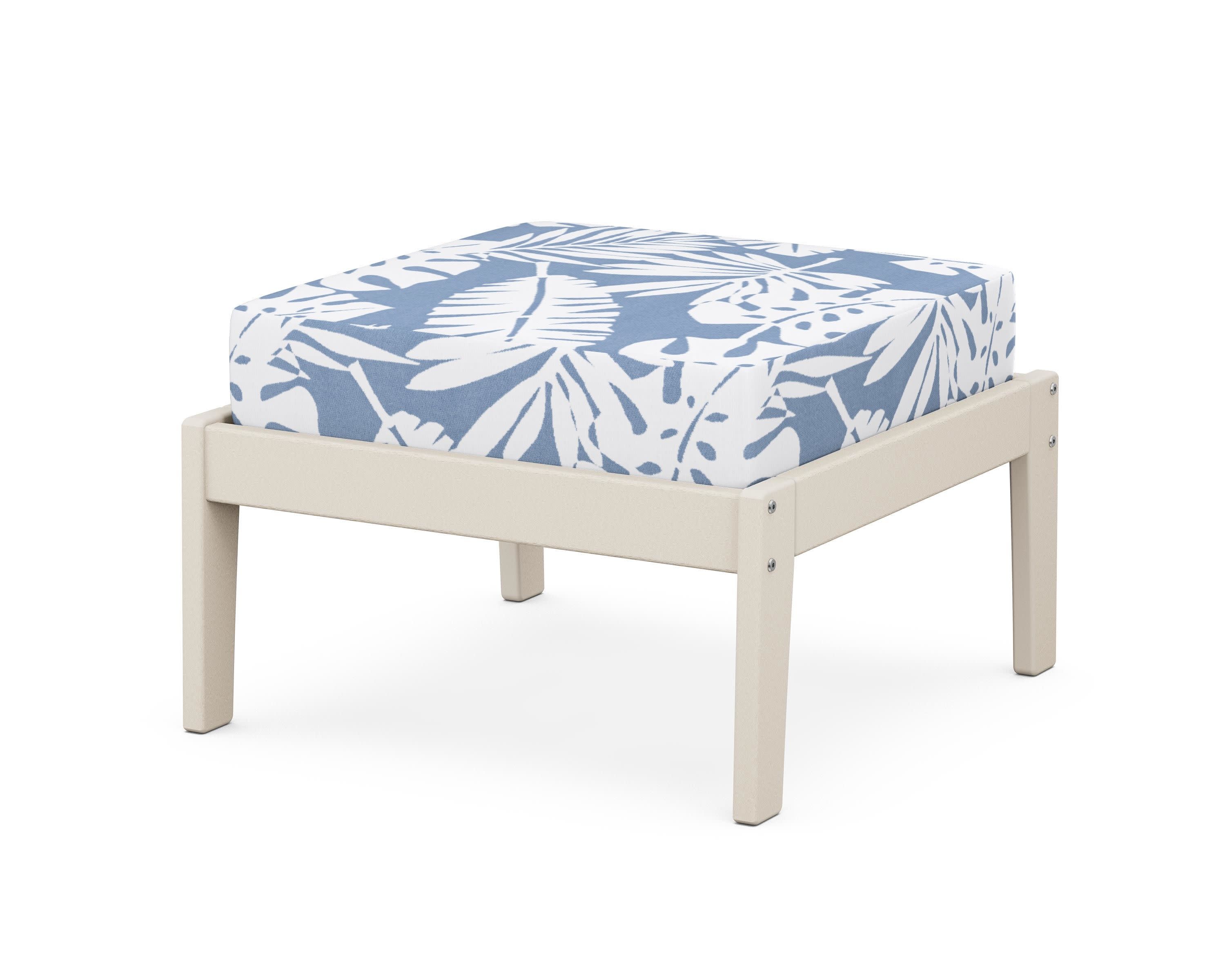 Deep Seating Ottoman in Sand / Leaf Sky Blue