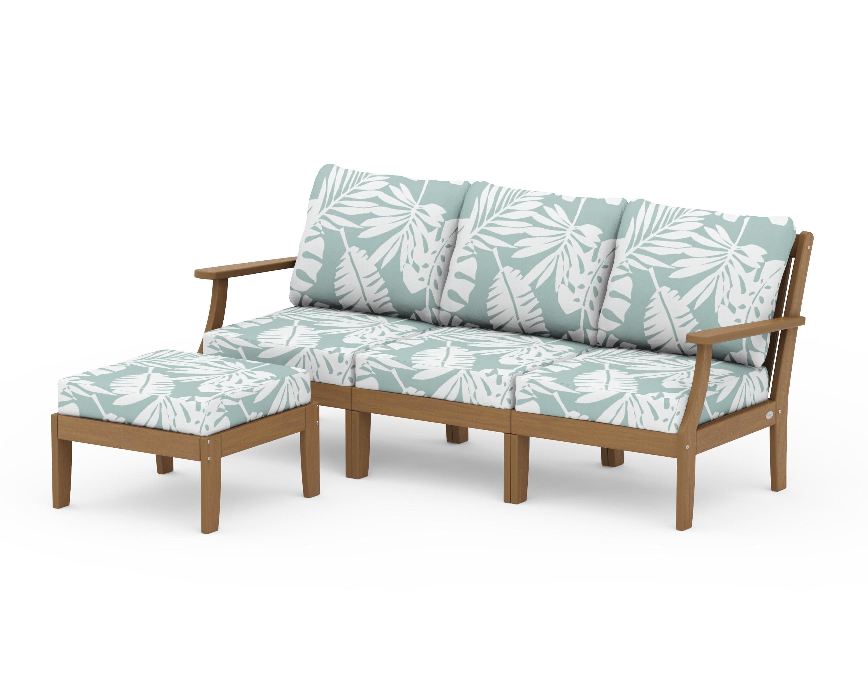 Braxton Modular 4-Piece Deep Seating Set with Ottoman in Natural / Leaf Glacier Spa