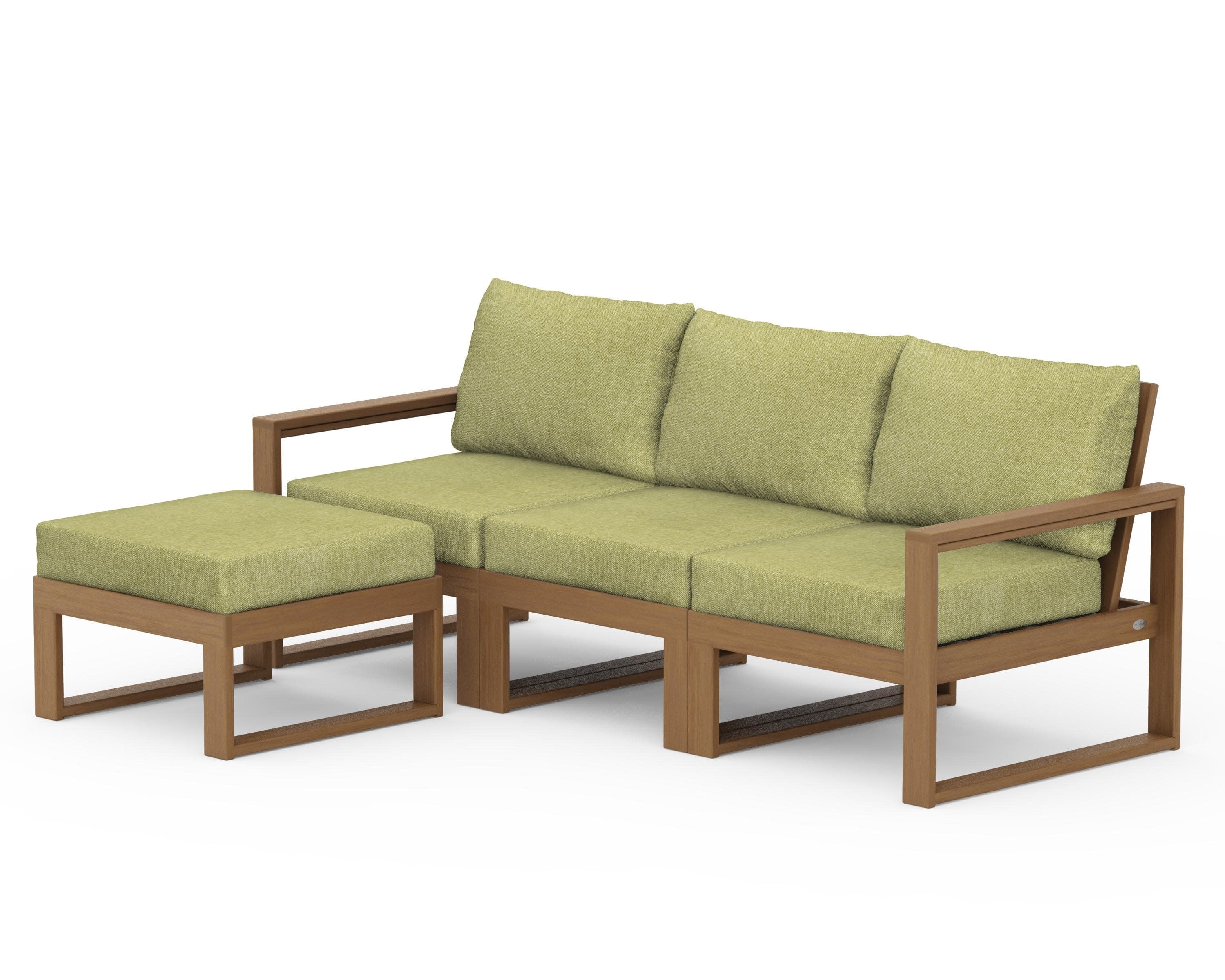 EDGE 4-Piece Modular Deep Seating Set with Ottoman in Natural / Chartreuse Boucle