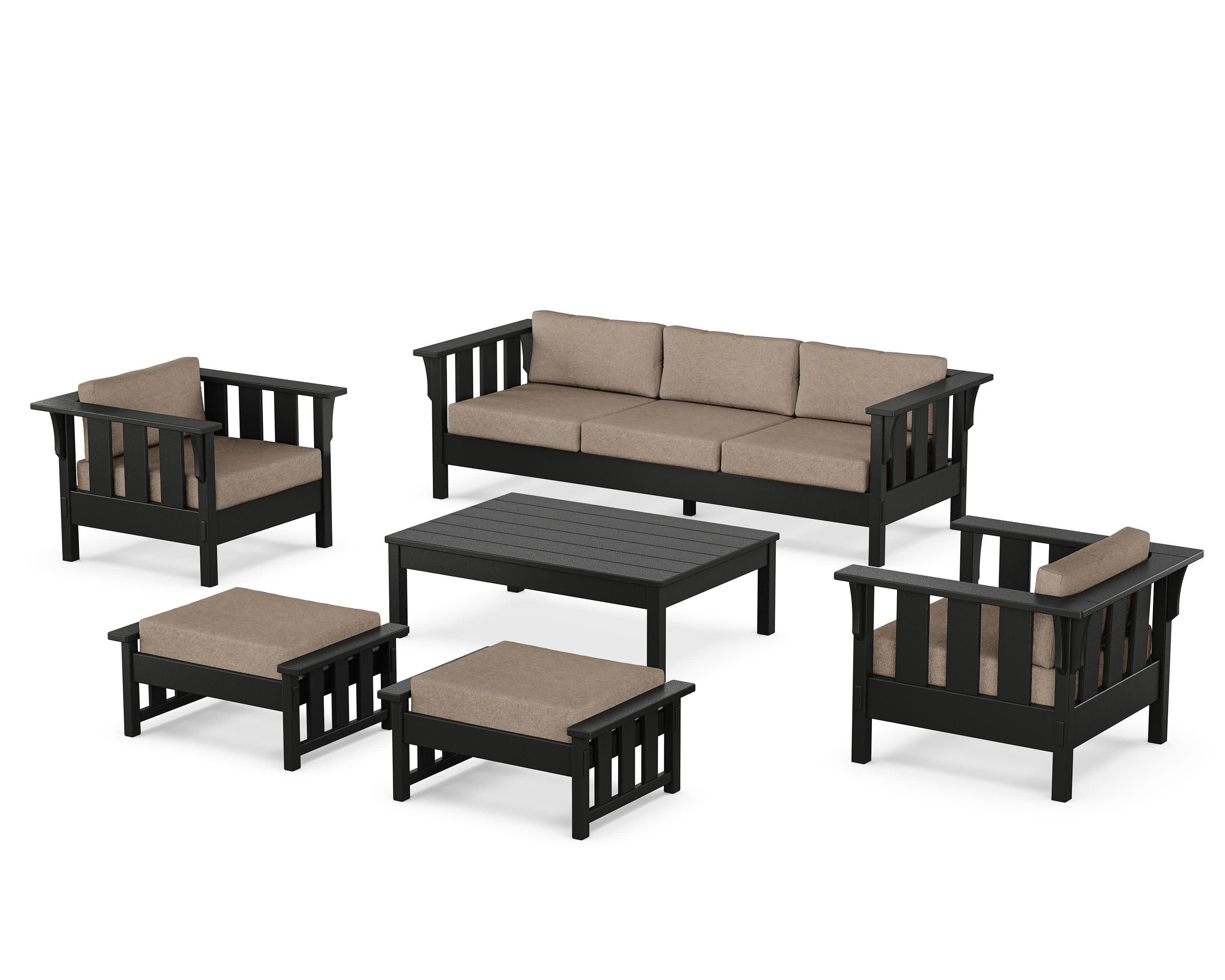 Acadia 6-Piece Lounge Sofa Set in Black / Spiced Burlap