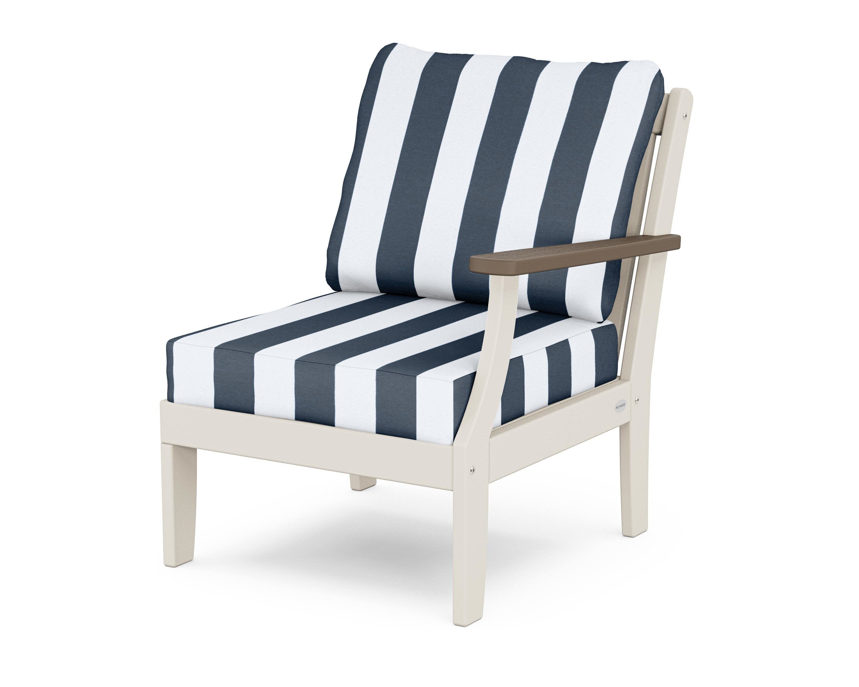 Braxton Modular Right Arm Chair in Sand / Kona / Cabana Stripe Marine Indigo