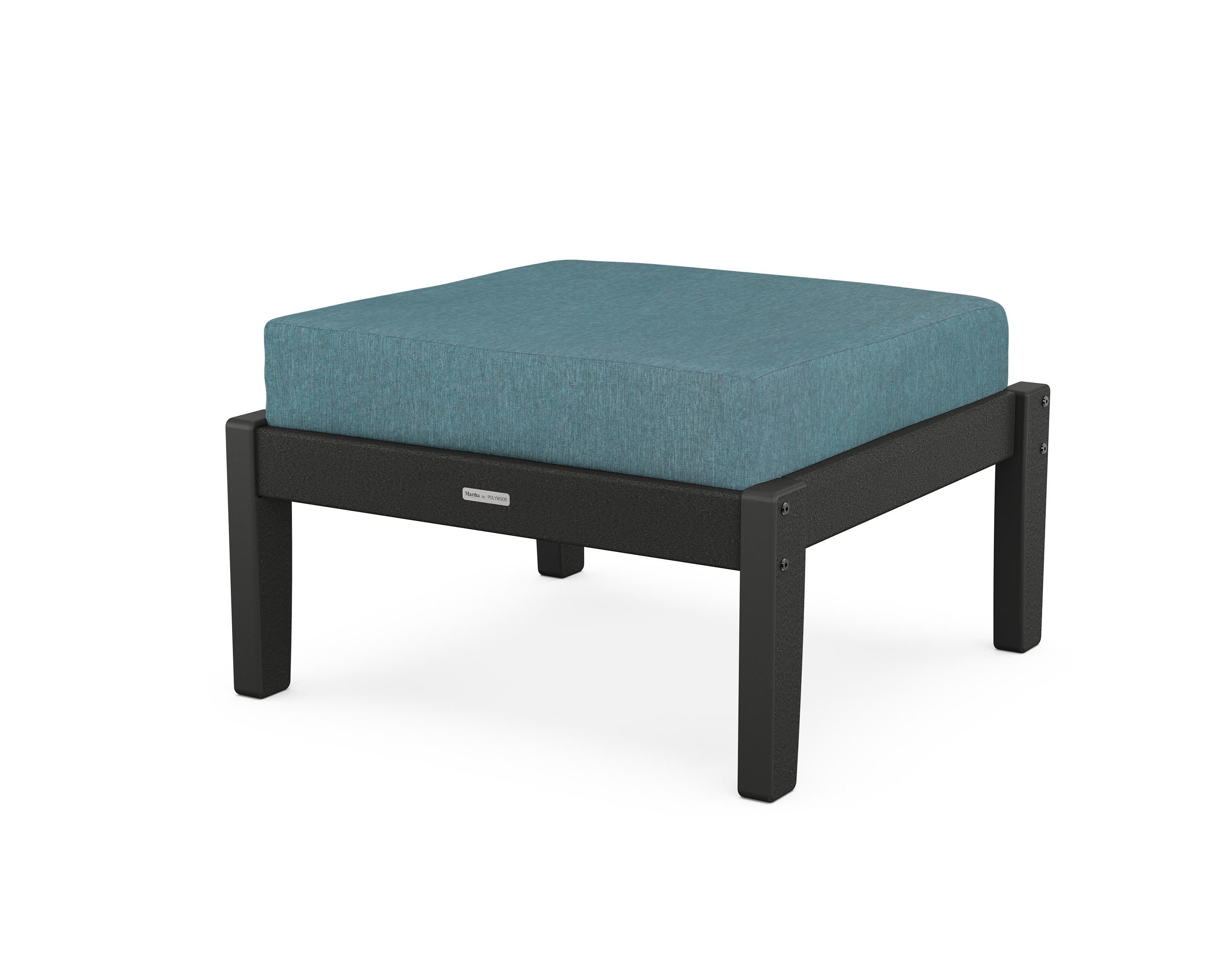 Chinoiserie Deep Seating Ottoman in Black / Ocean Teal