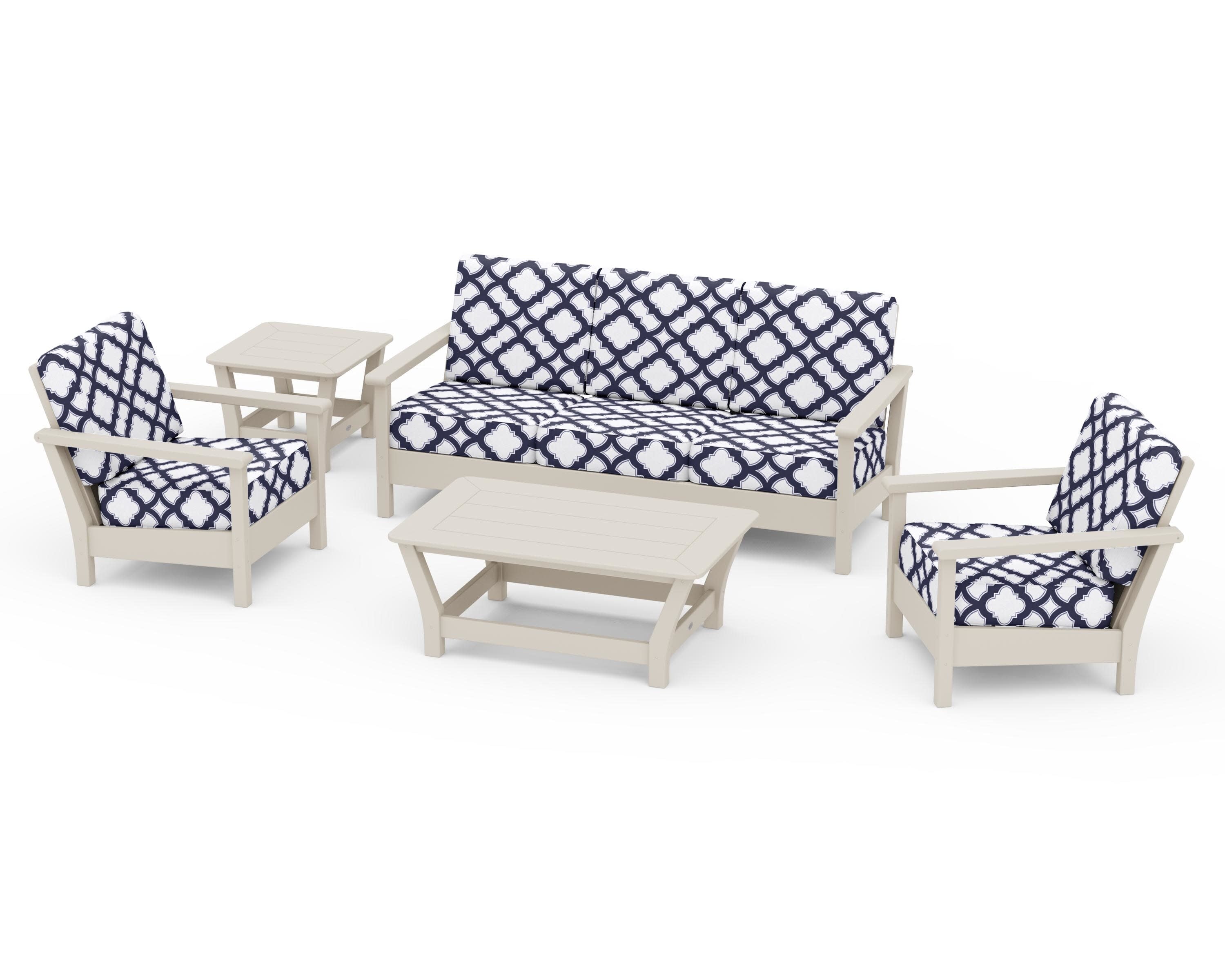 Harbour 5-Piece Deep Seating Set in Sand / Trellis Navy