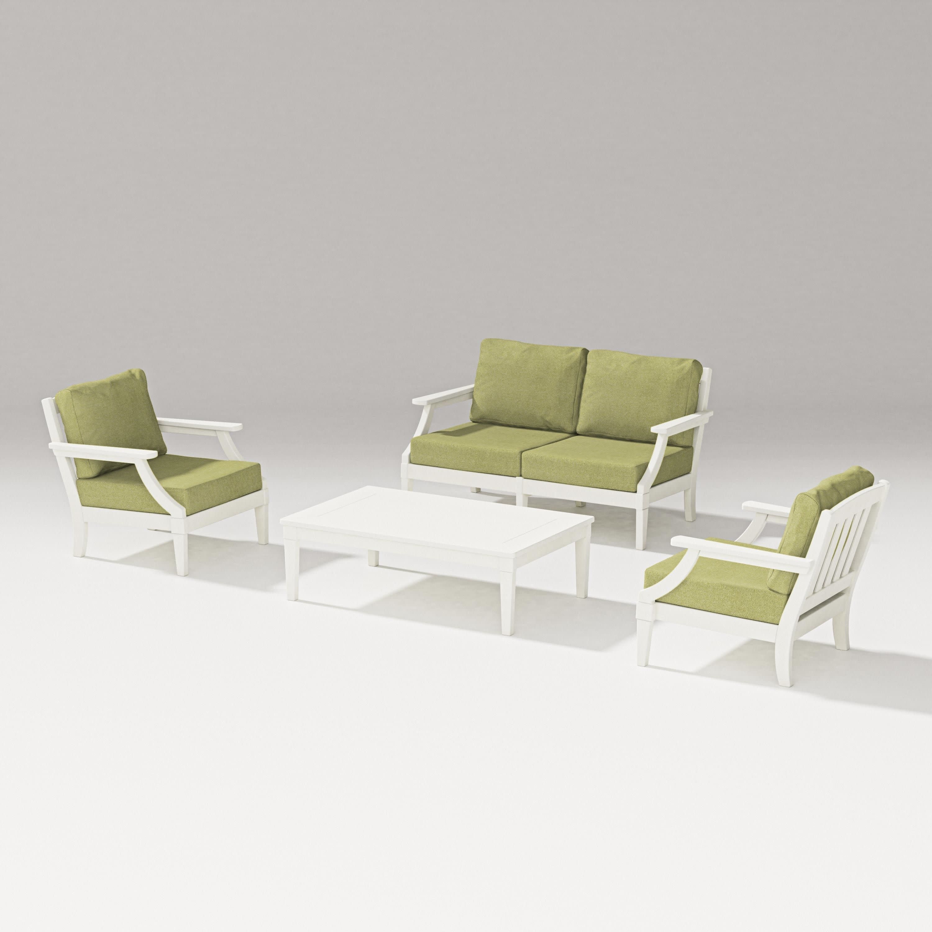 Estate Lounge 4-Piece Loveseat Set in Vintage White / Chartreuse Boucle