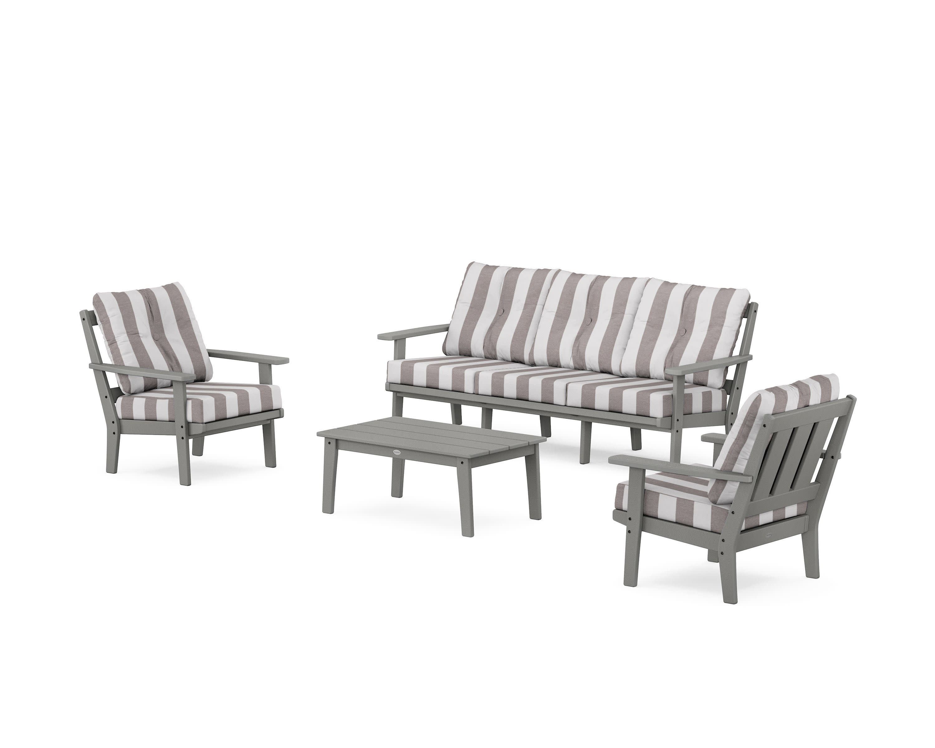 Oxford 4-Piece Deep Seating Set with Sofa in Slate Grey / Cabana Stripe Grey Mist