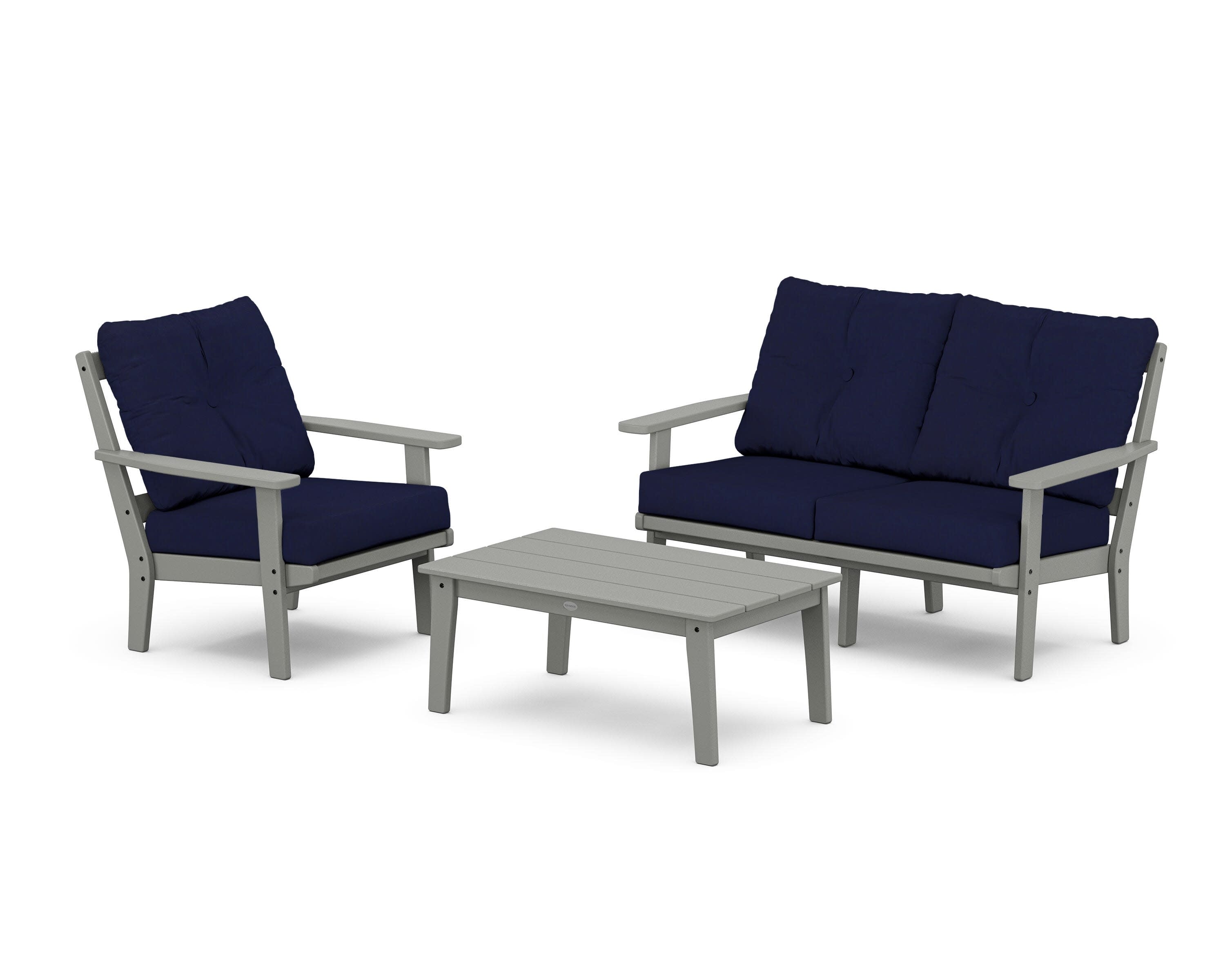 Oxford 3-Piece Deep Seating Set with Loveseat in Slate Grey / Navy