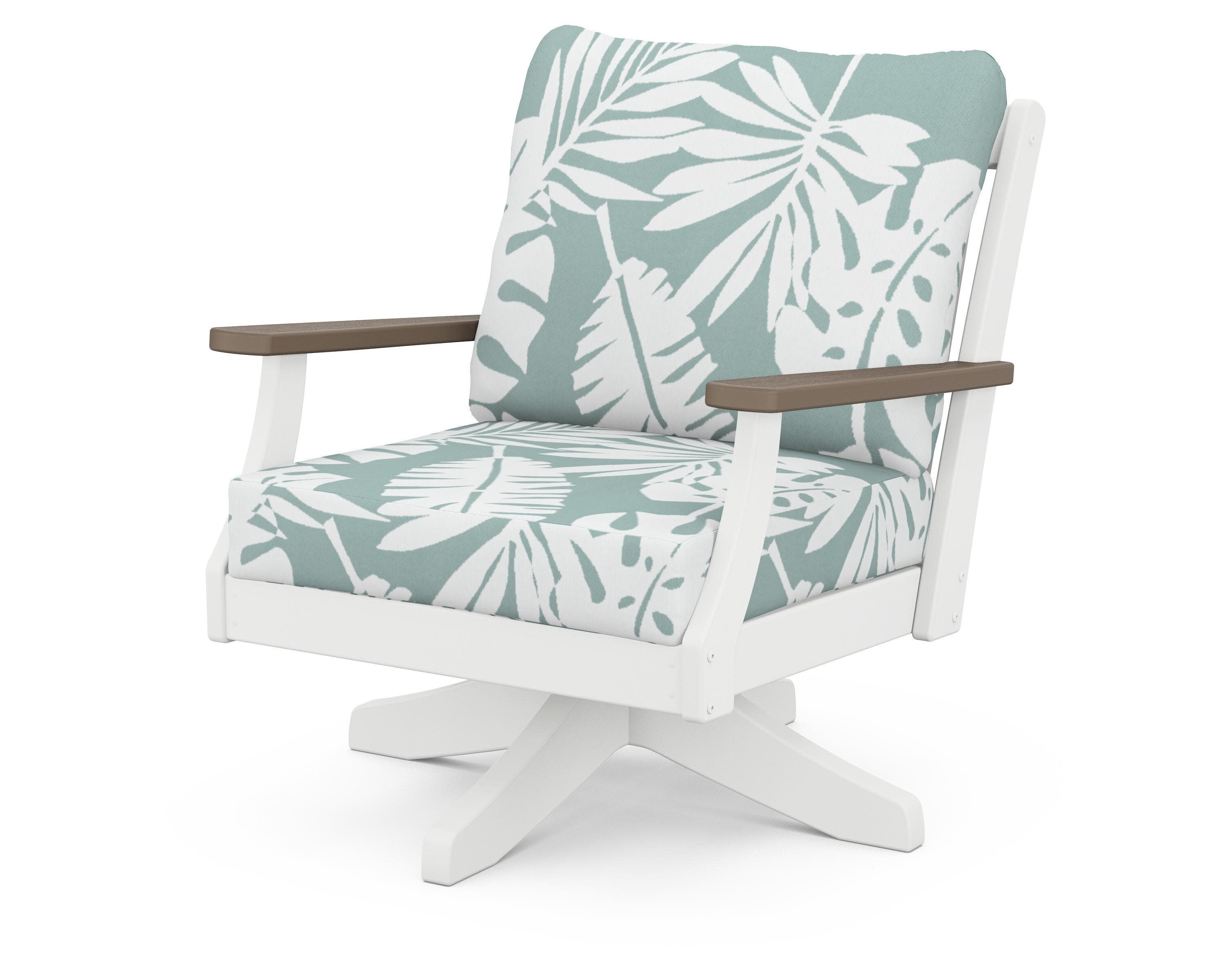 Braxton Deep Seating Swivel Chair in White / Kona / Leaf Glacier Spa