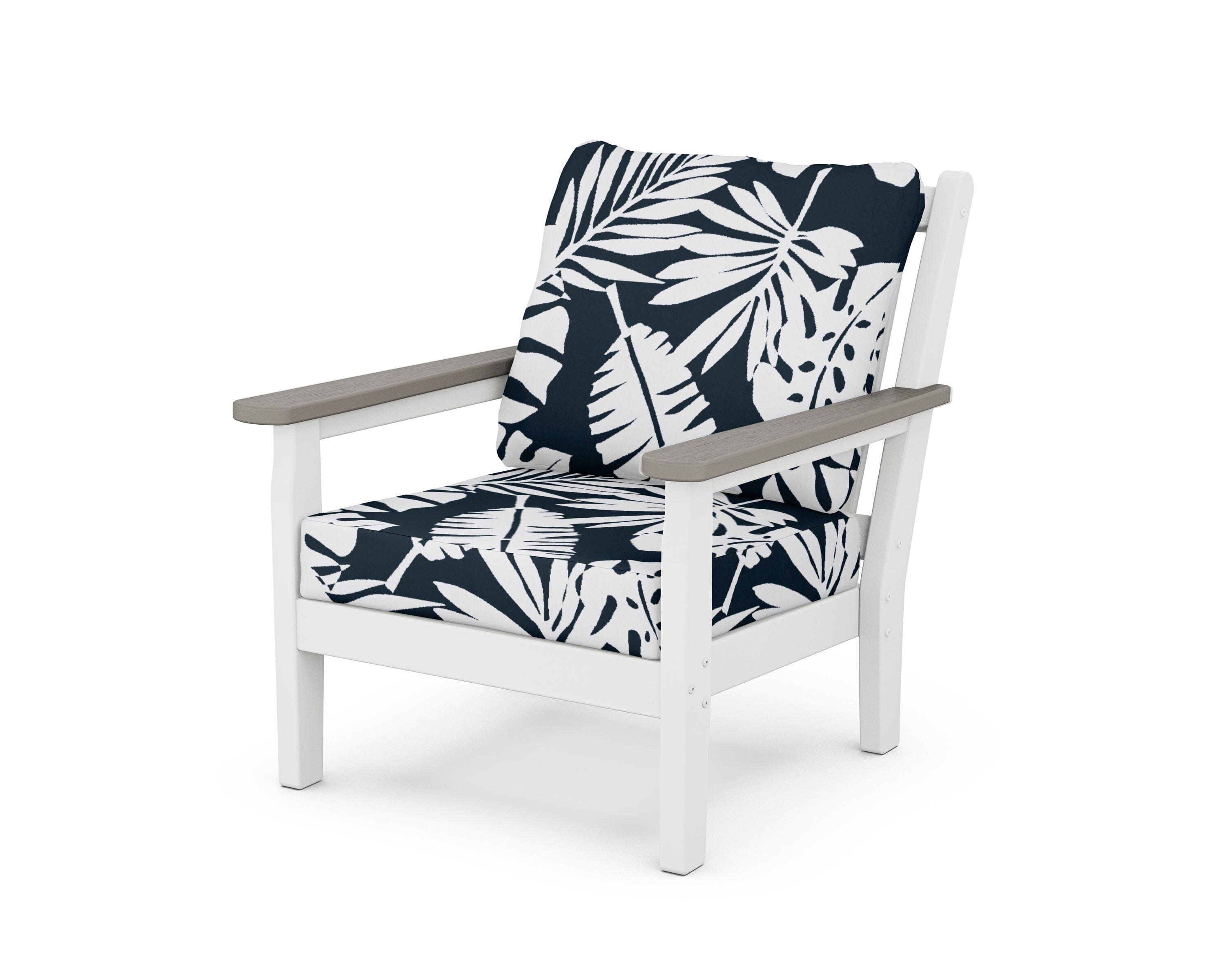 Chippendale Deep Seating Chair in White / Driftwood / Leaf Marine Indigo