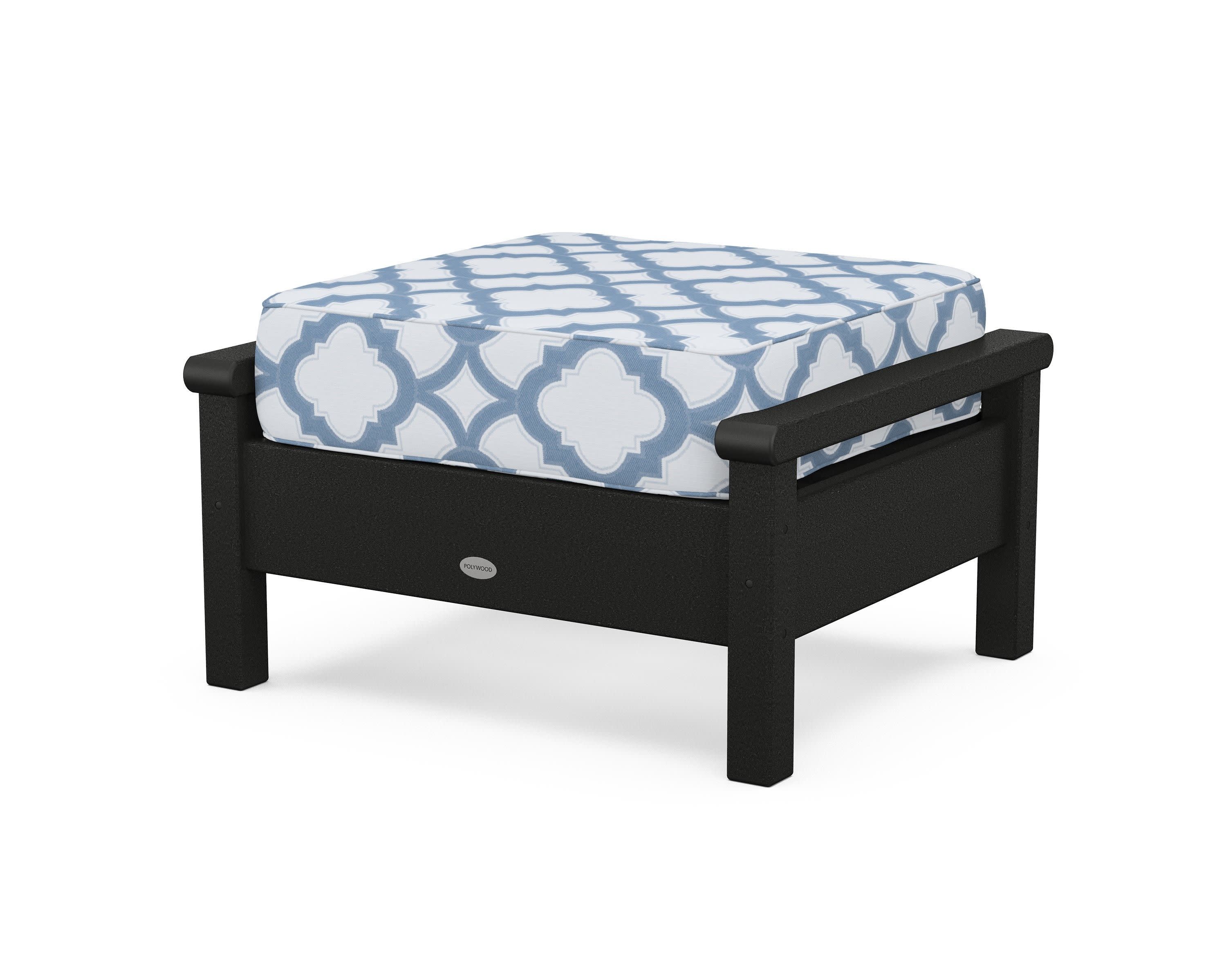 Harbour Deep Seating Ottoman in Black / Trellis Sky Blue