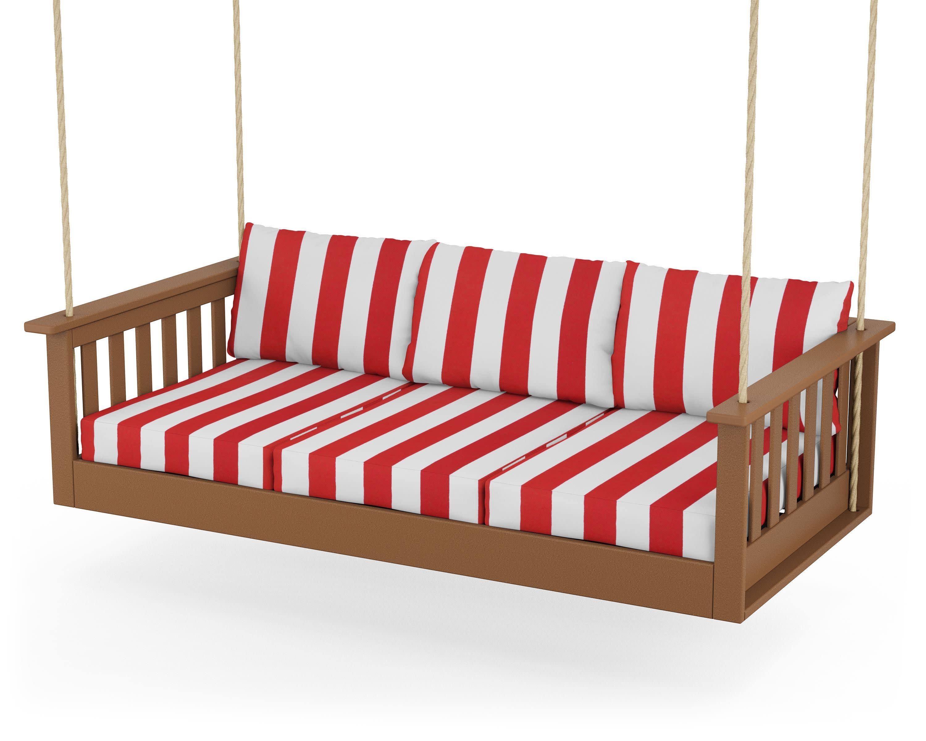 Vineyard Daybed Swing in Teak / Cabana Stripe Crimson