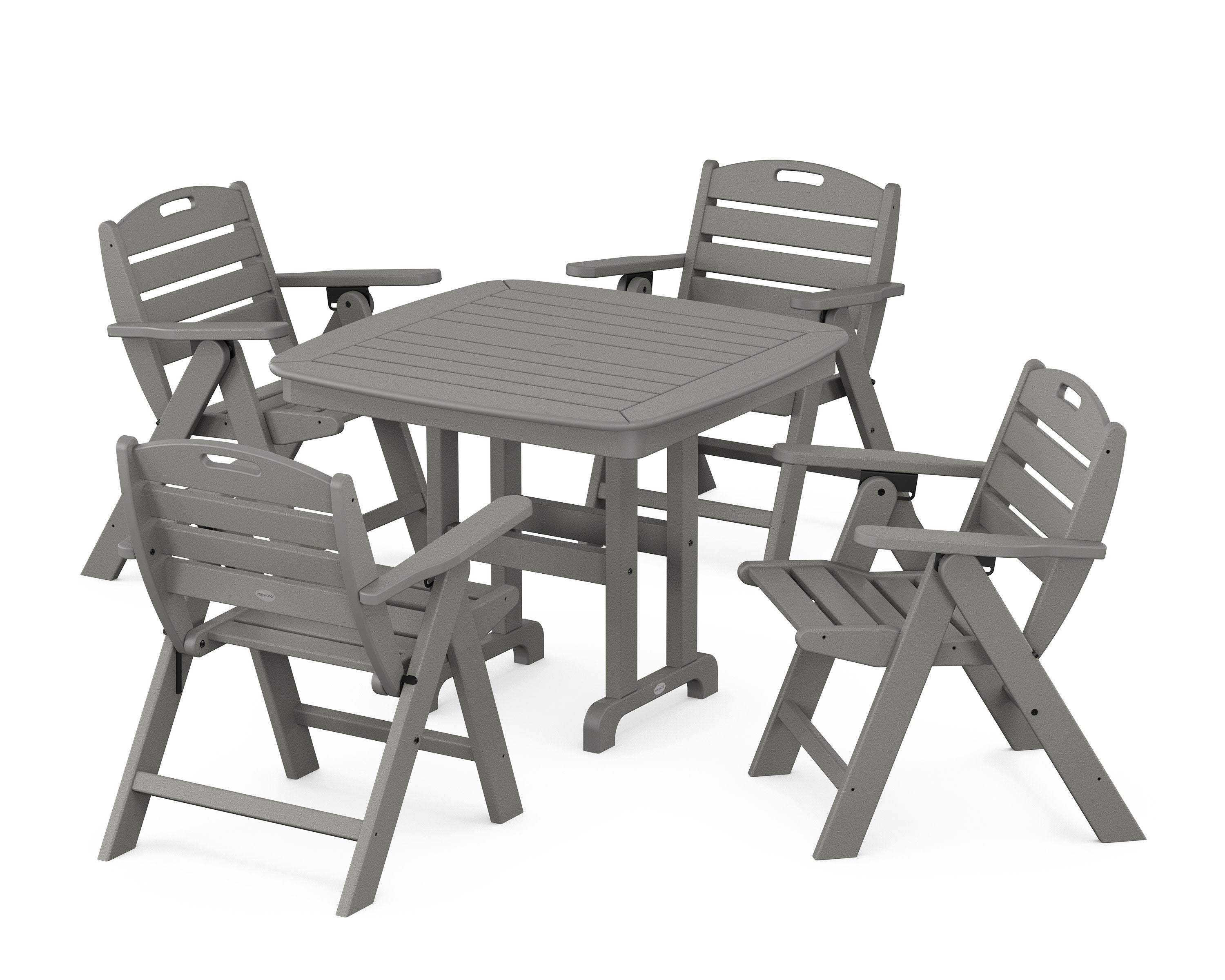 Nautical Folding Lowback Chair 5-Piece Dining Set in Slate Grey
