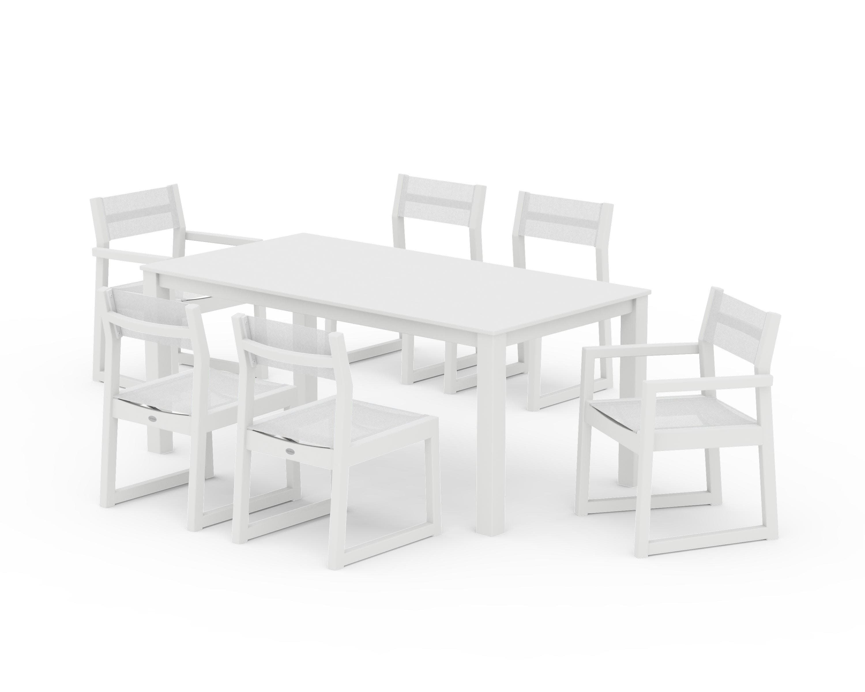 EDGE Sling 7-Piece Parsons Dining Set in White / White Sling