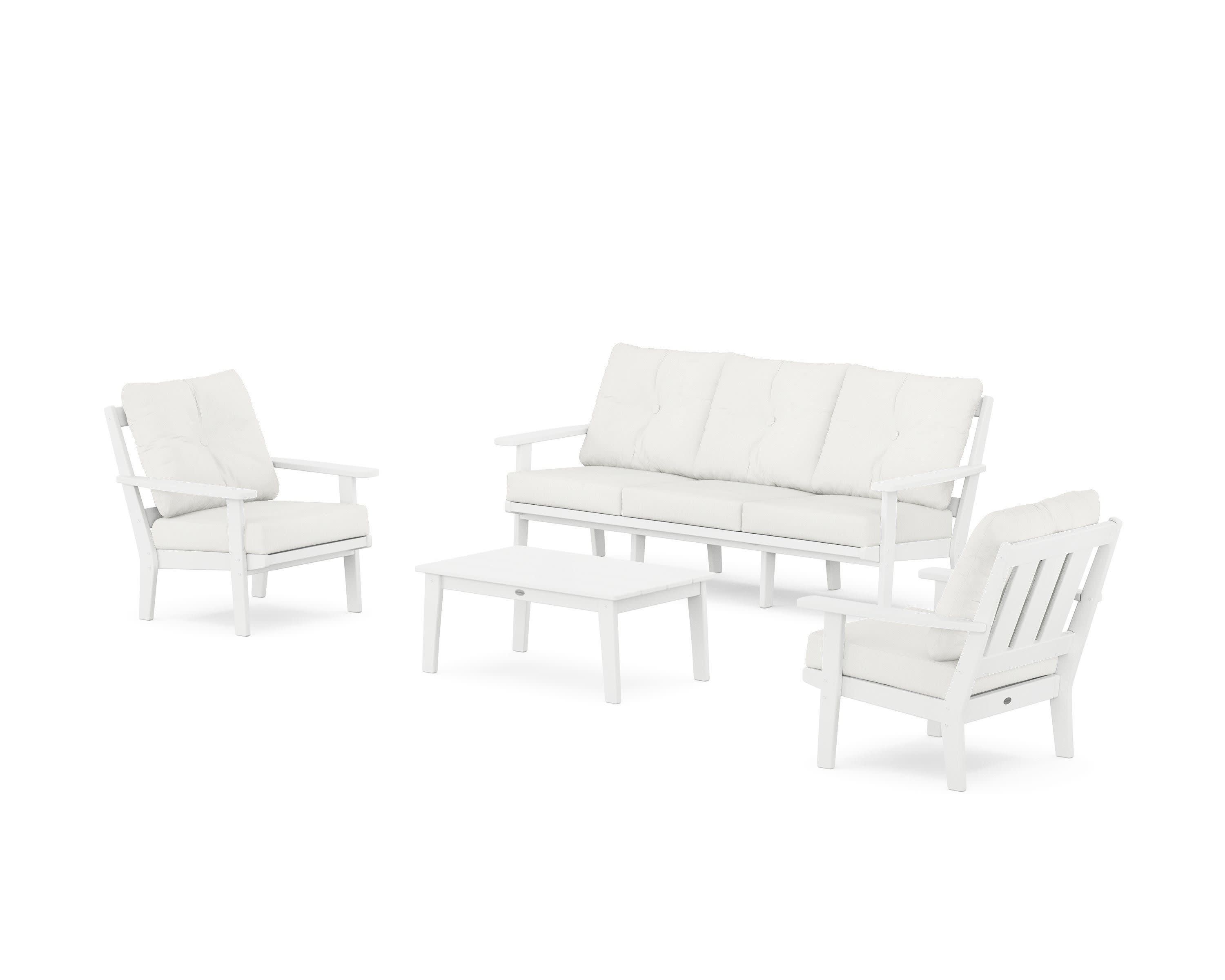 Oxford 4-Piece Deep Seating Set with Sofa in White / Natural Linen