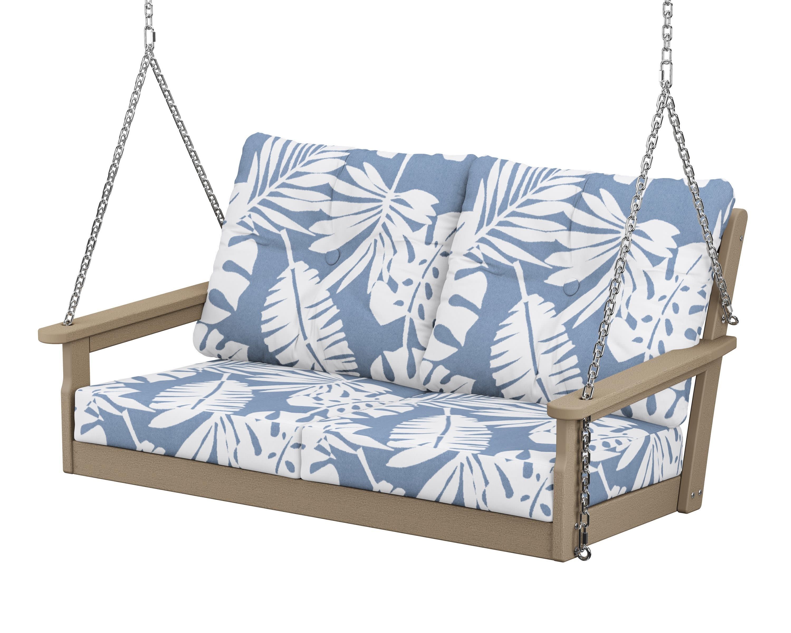 Vineyard Deep Seating Swing in Vintage Sahara / Leaf Sky Blue