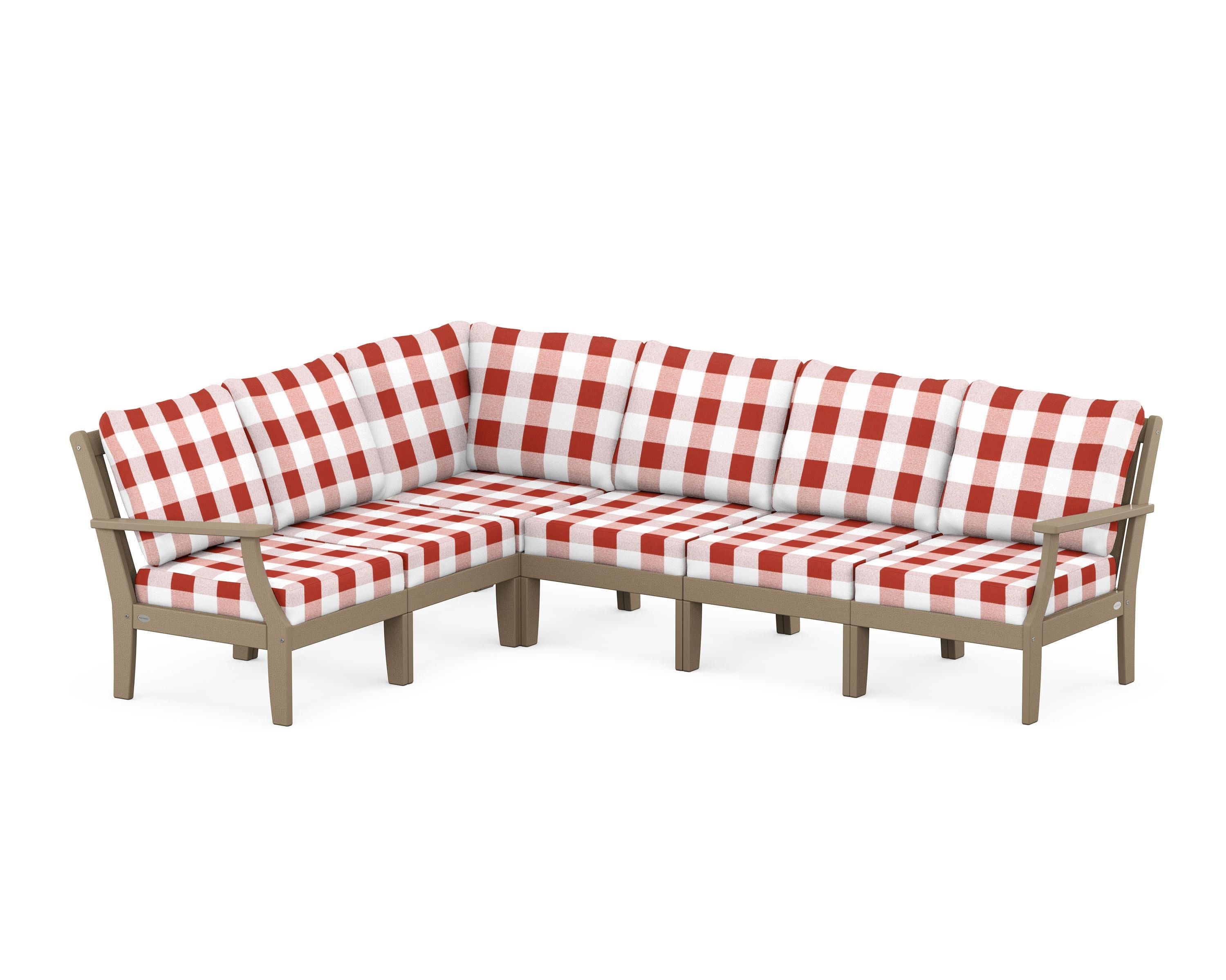 Braxton Modular 6-Piece Deep Seating Set in Vintage Sahara / Buffalo Plaid Crimson