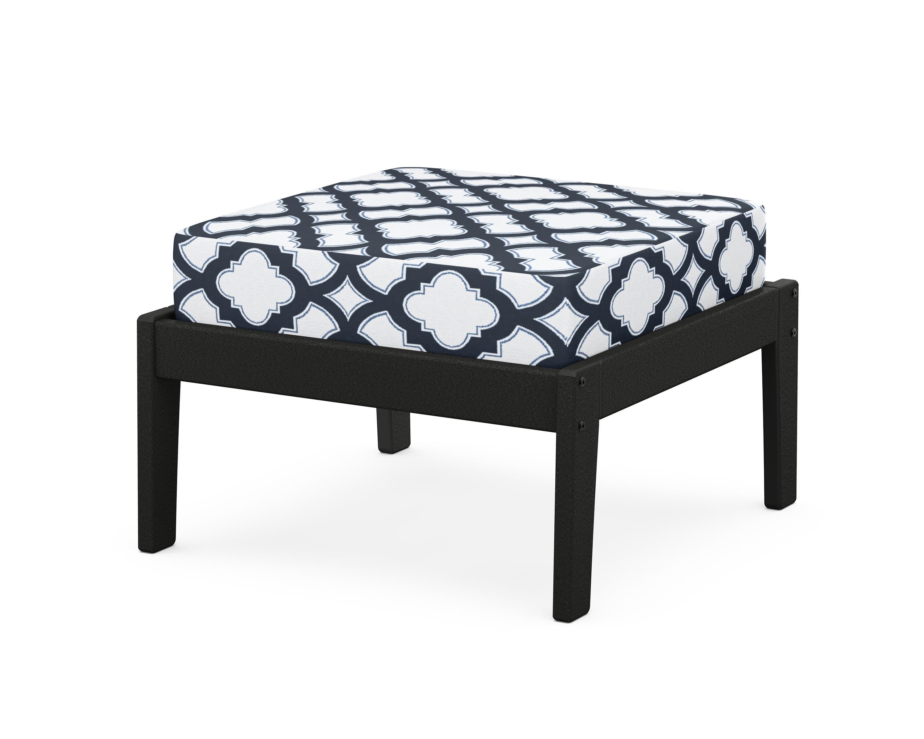 Deep Seating Ottoman in Black / Trellis Marine Indigo