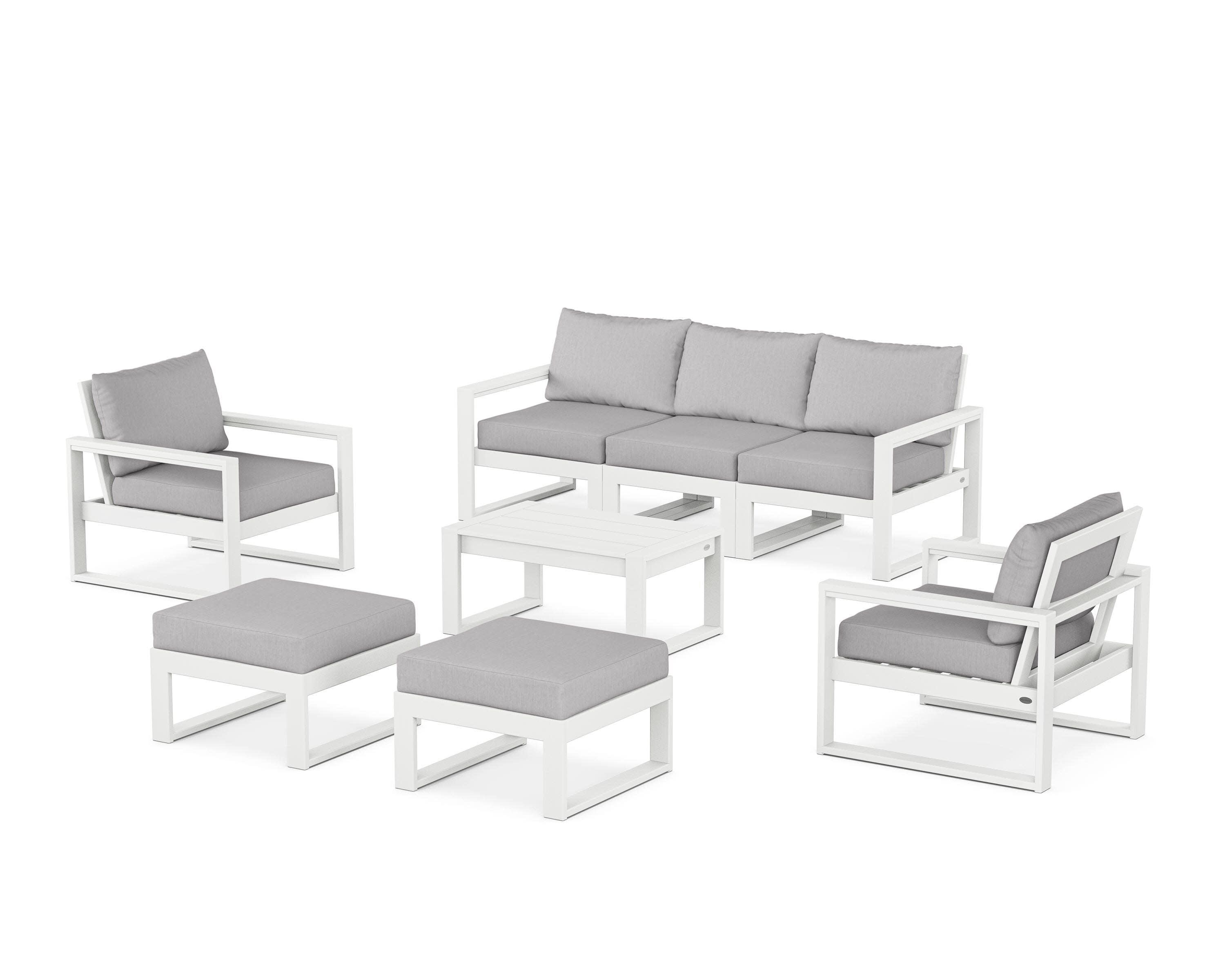 EDGE Sectional 8-Piece Lounge Sofa Set in White / Granite