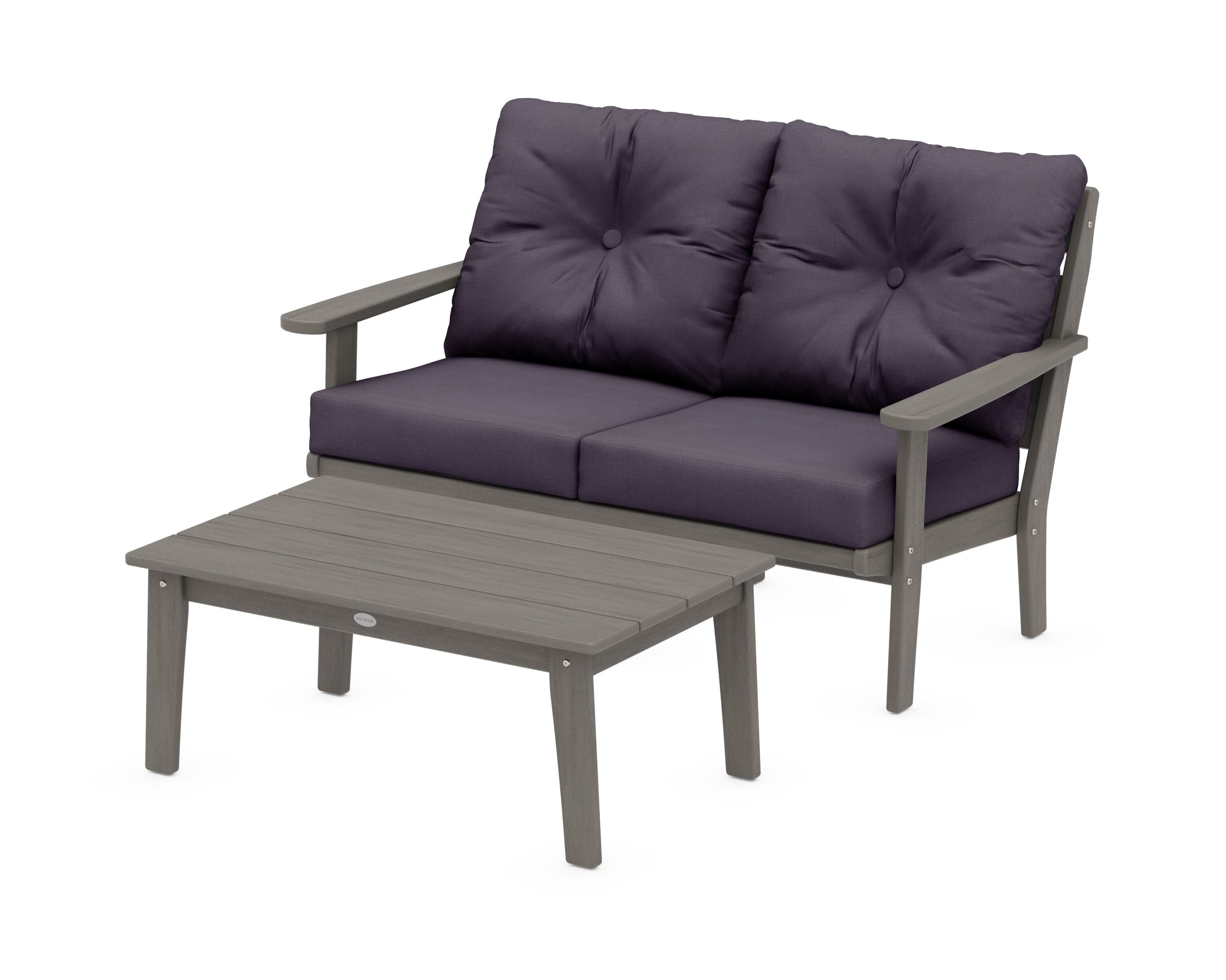 Lakeside 2-Piece Lounge Loveseat Set in Driftwood / Navy Linen
