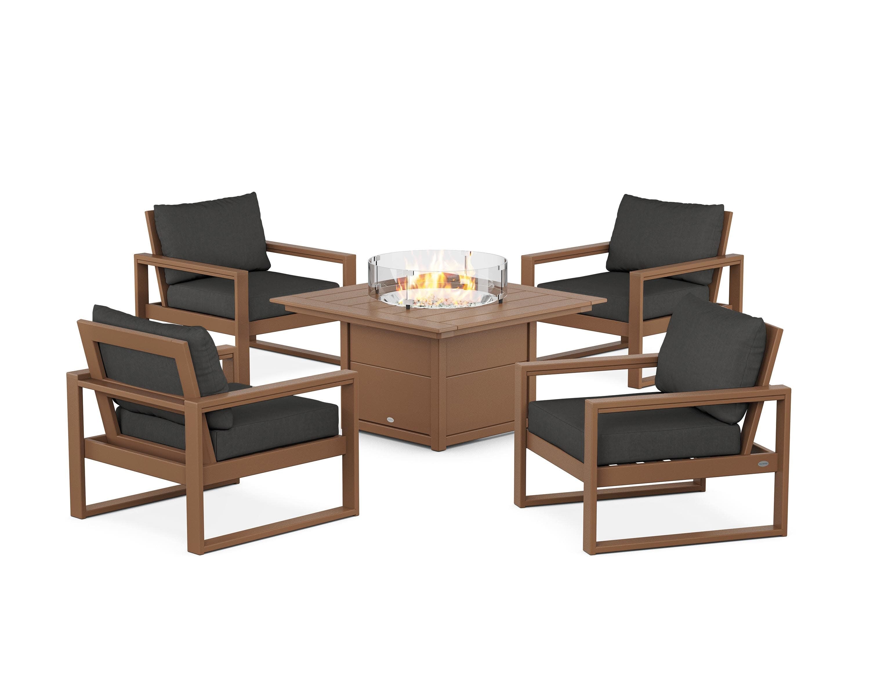 EDGE Sectional 5-Piece Deep Seating Set with Fire Pit Table in Teak / Spectrum Carbon