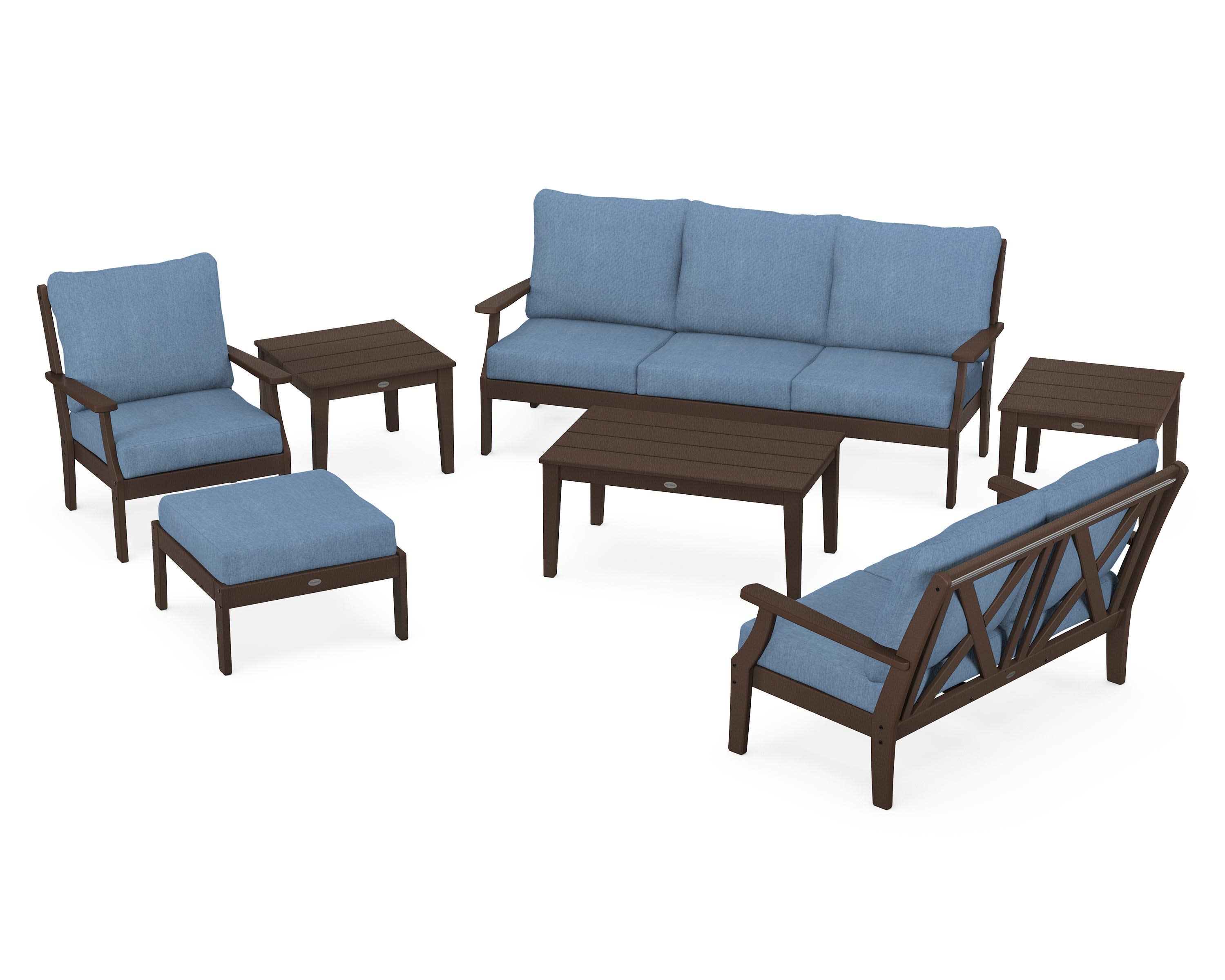 Braxton 7-Piece Deep Seating Set in Mahogany / Sky Blue