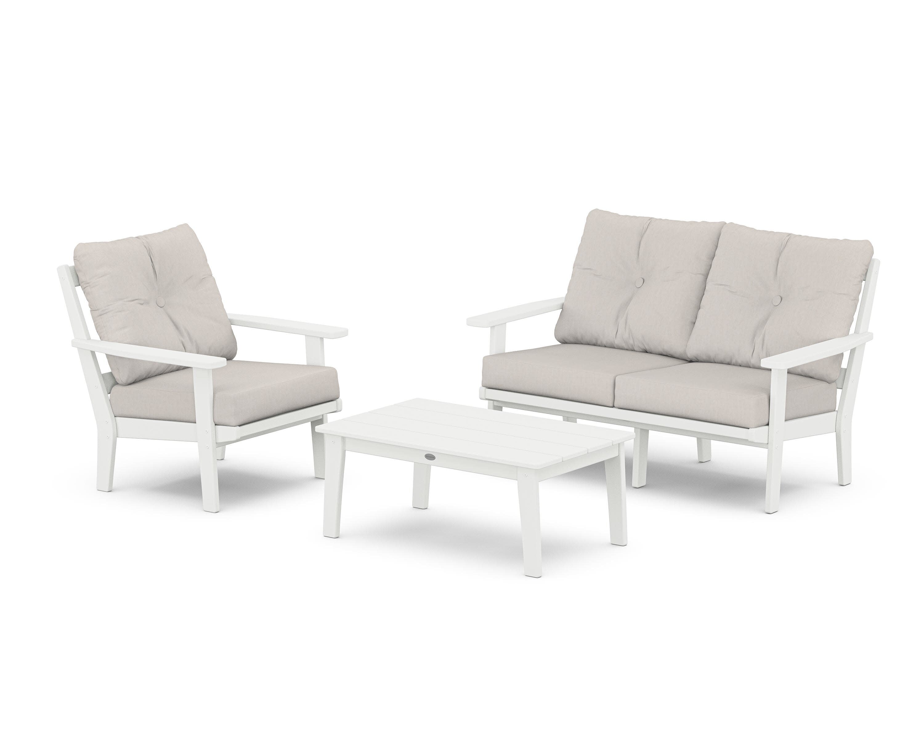 Oxford 3-Piece Deep Seating Set with Loveseat in White / Cast Ash