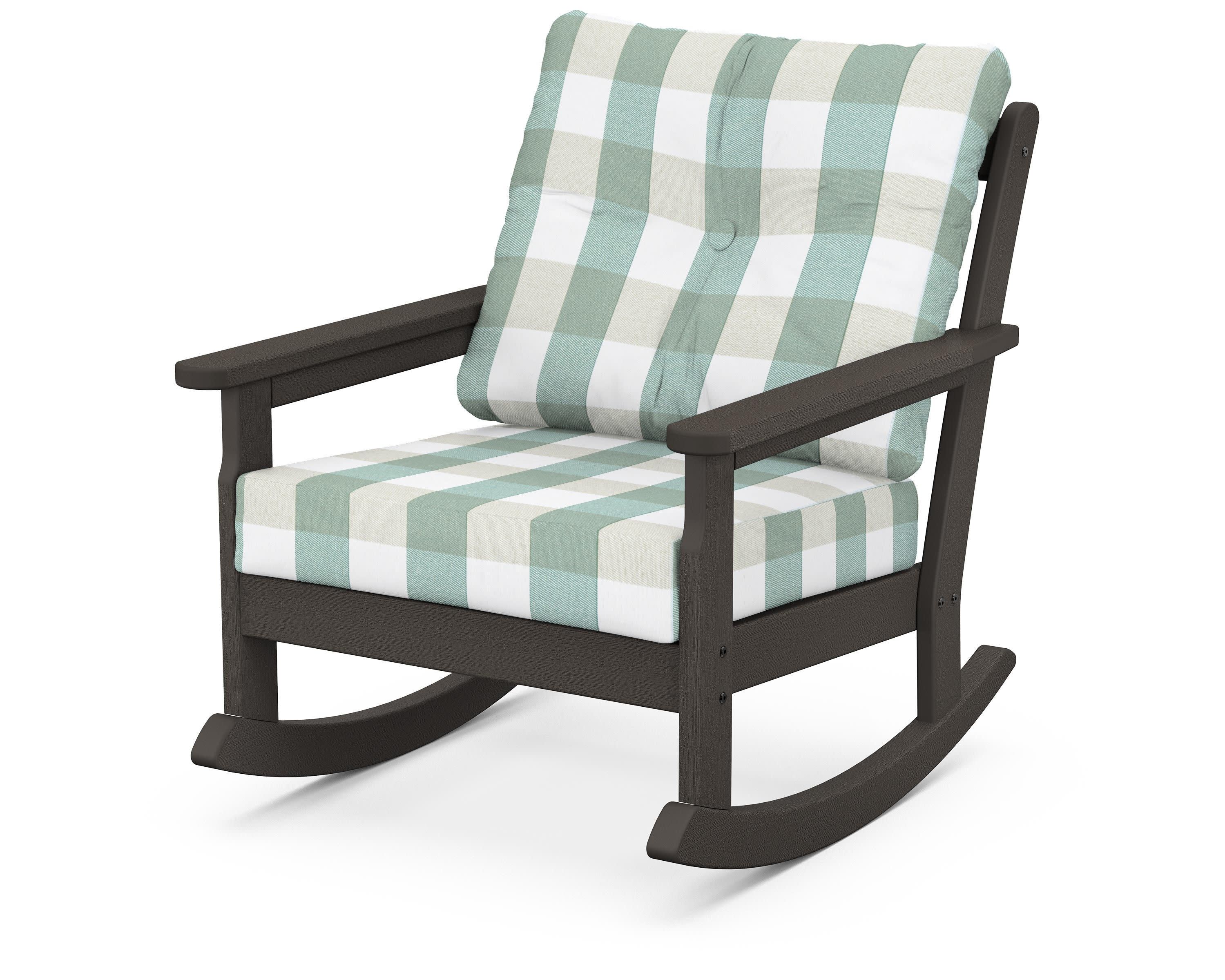 Vineyard Deep Seating Rocking Chair in Vintage Coffee / Buffalo Plaid Glacier Spa