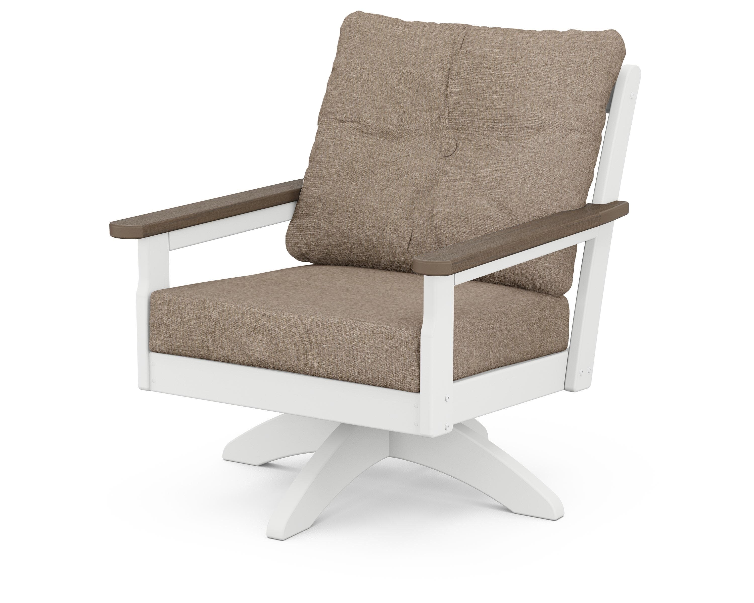 Vineyard Deep Seating Swivel Chair in White / Kona / Spiced Burlap
