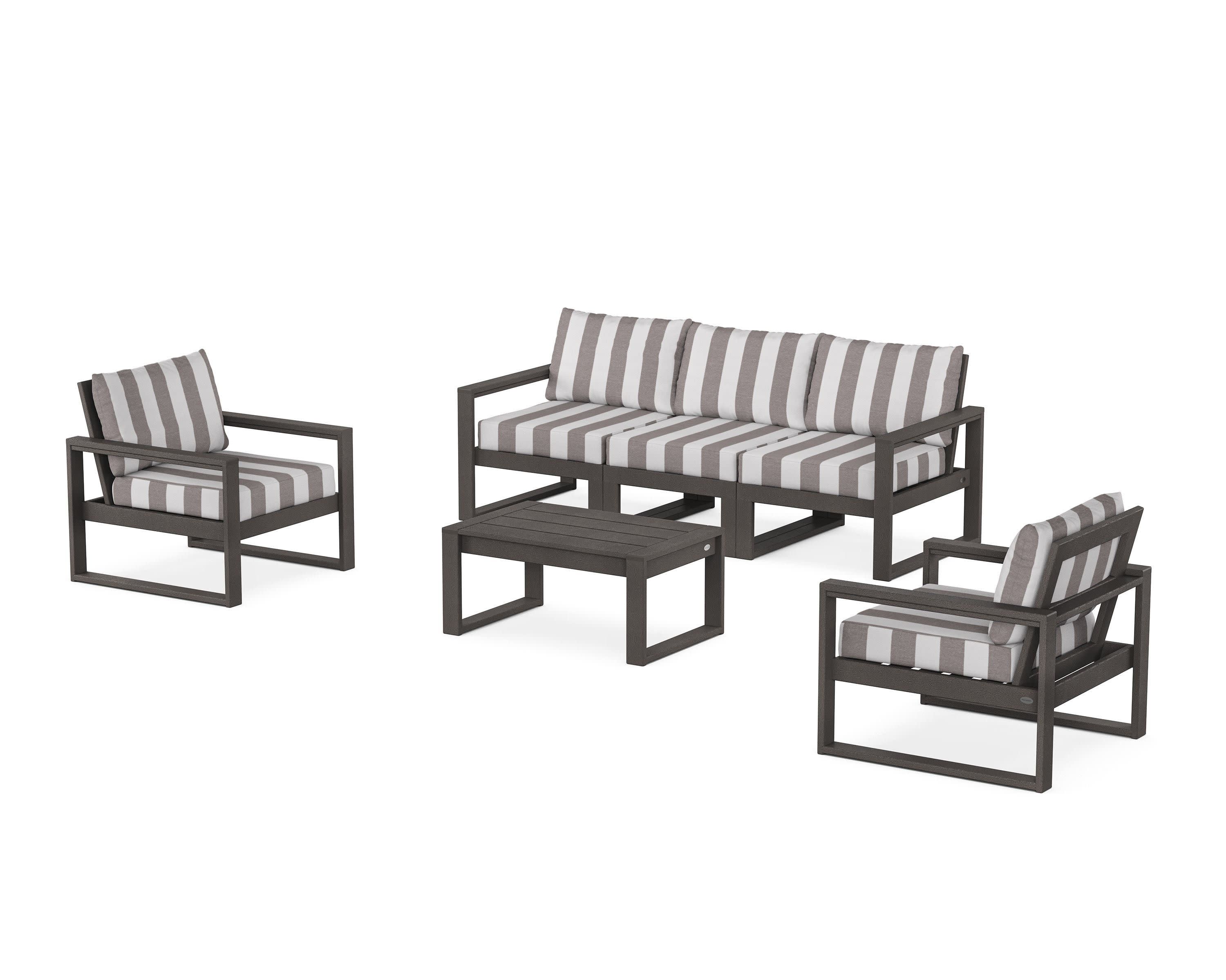 EDGE Sectional 4-Piece Deep Seating Set with Sofa in Vintage Coffee / Cabana Stripe Grey Mist