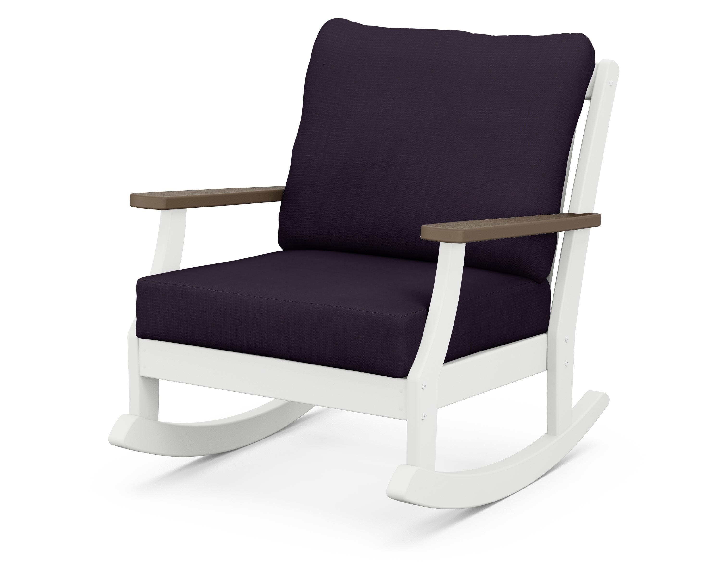 Braxton Deep Seating Rocking Chair in White / Kona / Navy Linen