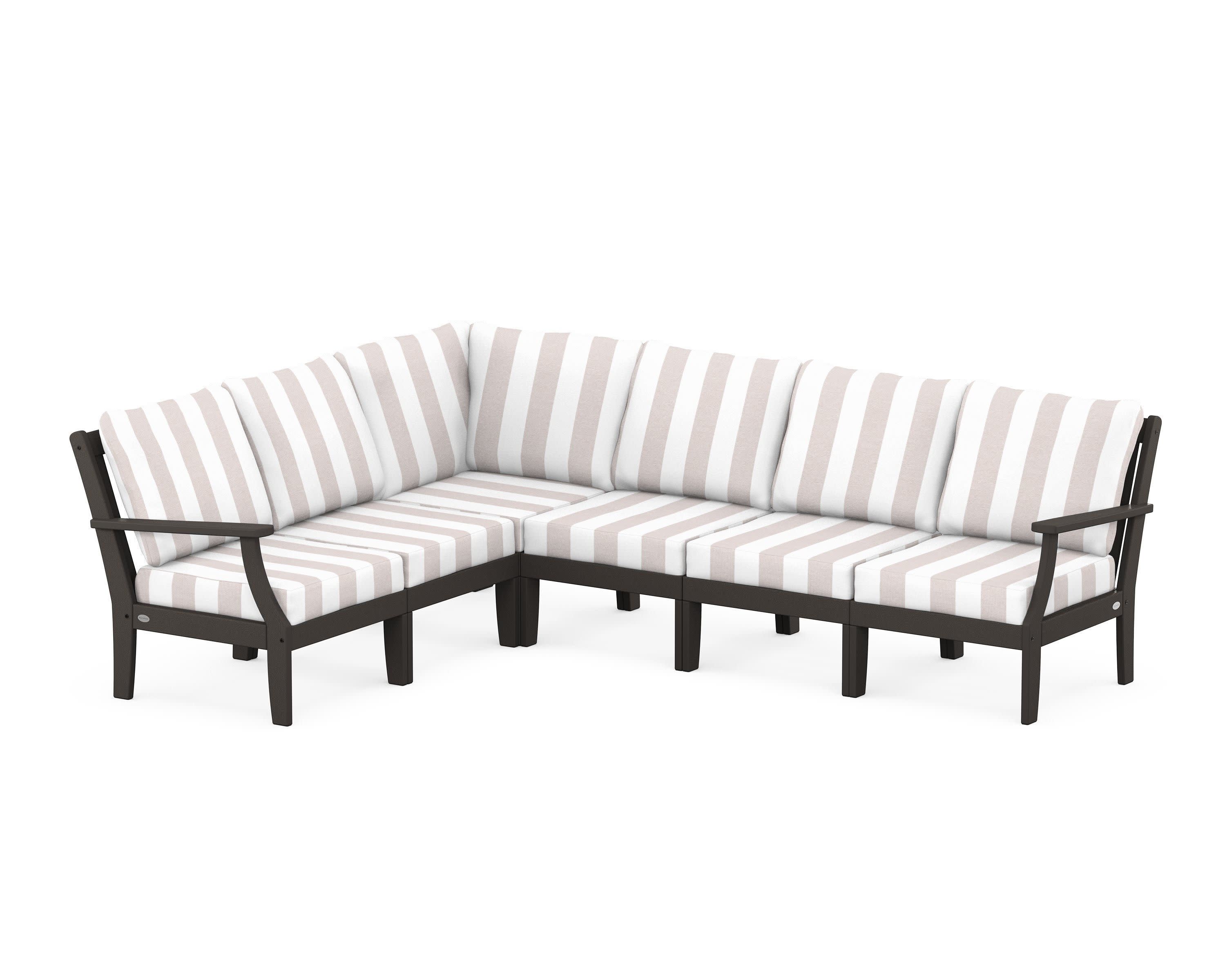 Braxton Modular 6-Piece Deep Seating Set in Vintage Coffee / Cabana Stripe Dune Burlap