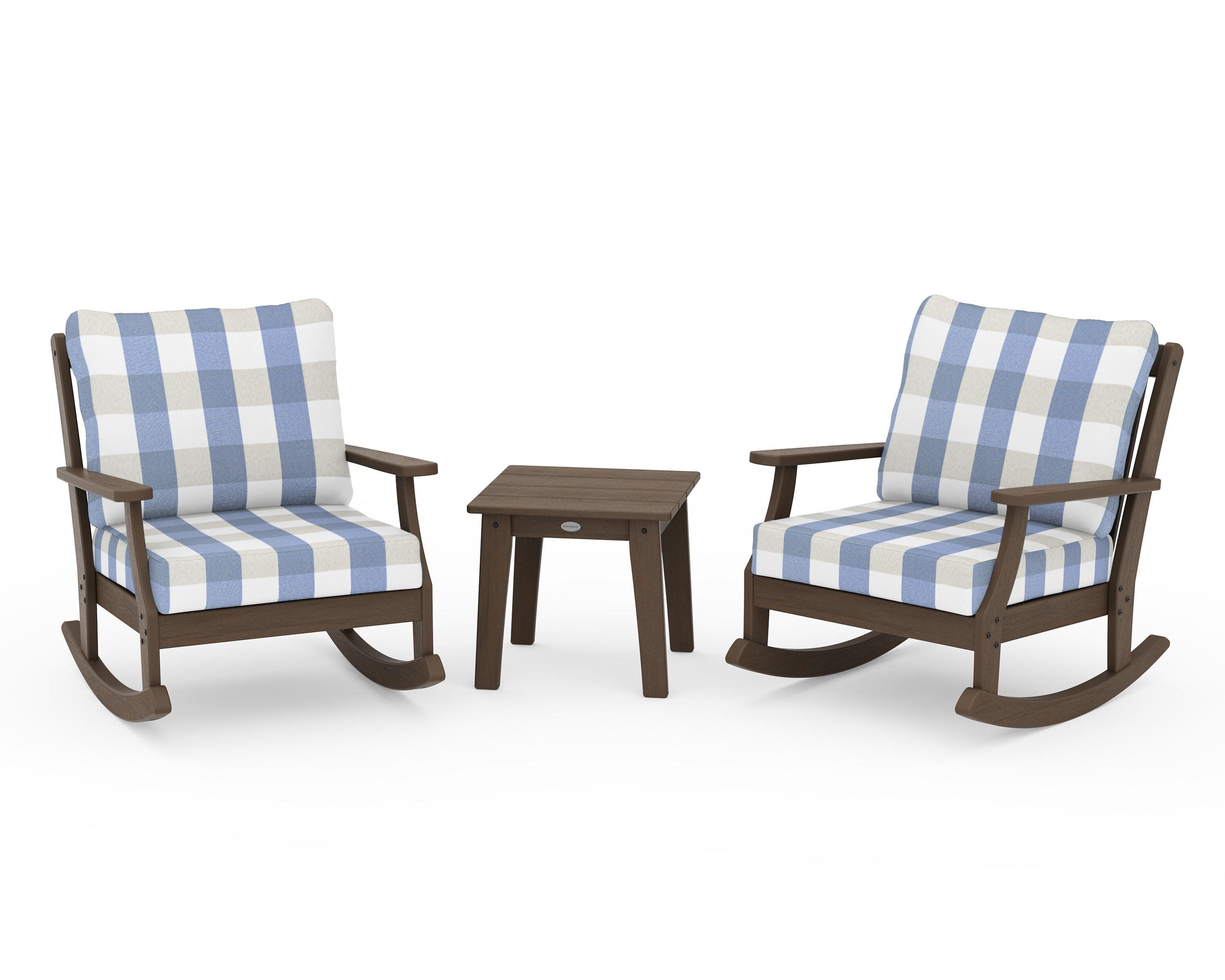 Braxton 3-Piece Deep Seating Rocker Set in Kona / Buffalo Plaid Sky Blue