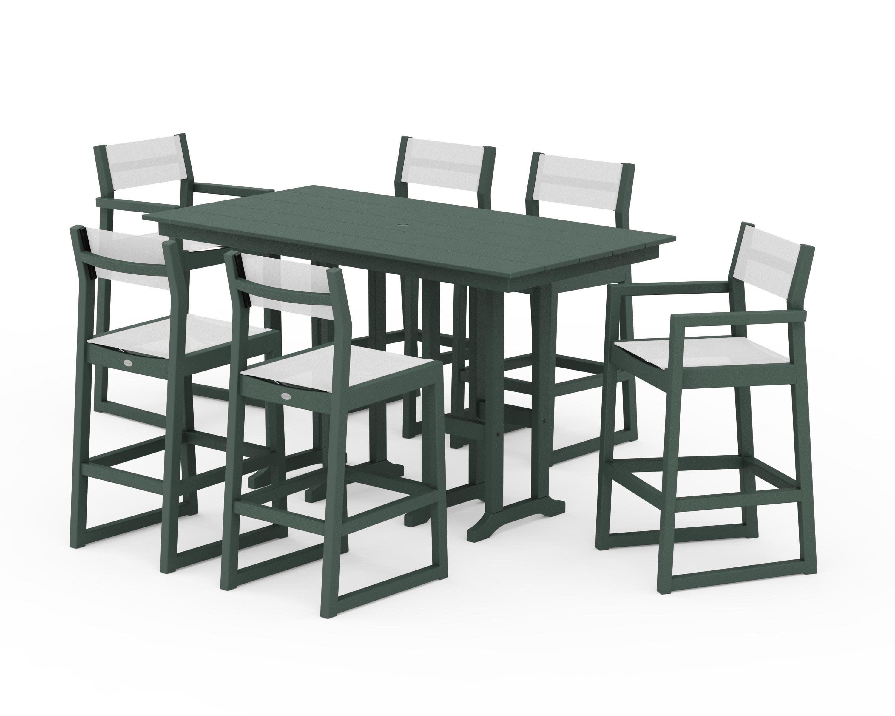 EDGE Sling 7-Piece Farmhouse Bar Set in Green / White Sling
