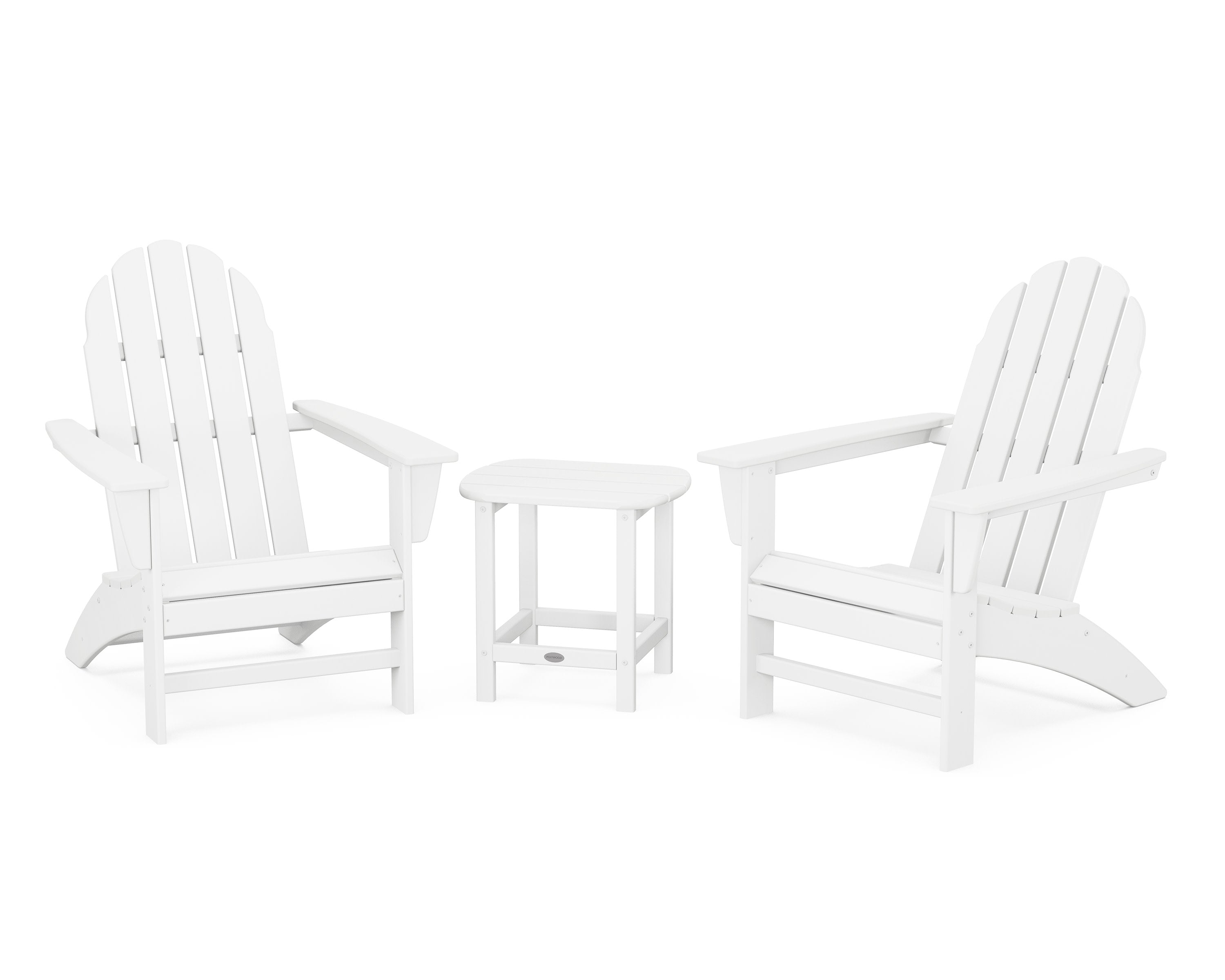 Vineyard 3-Piece Adirondack Set with South Beach 18" Side Table in White