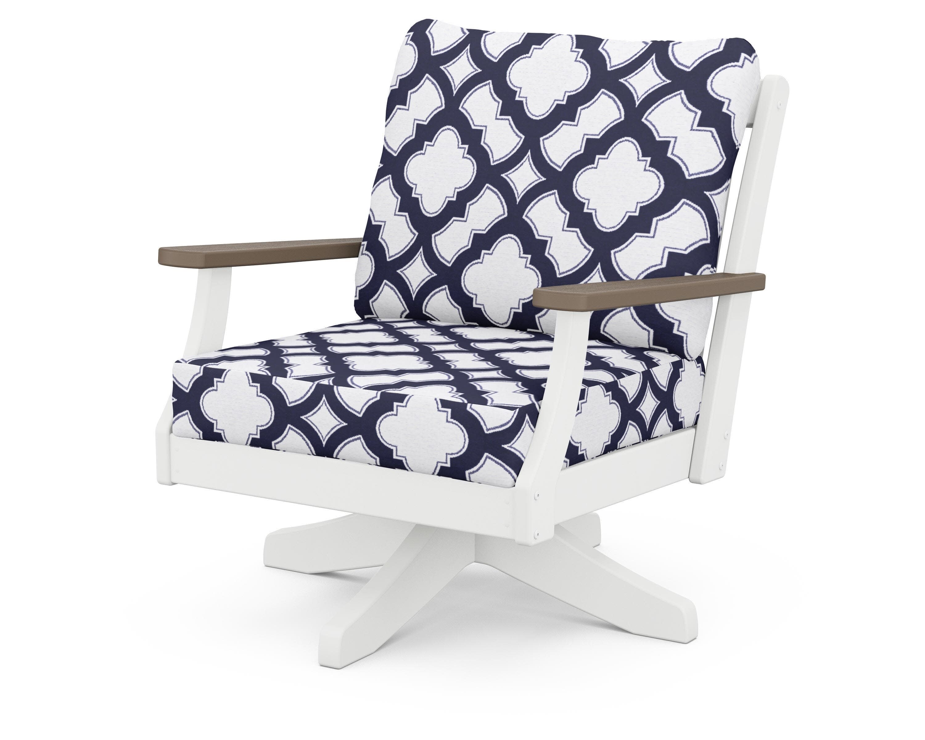 Braxton Deep Seating Swivel Chair in White / Kona / Trellis Navy