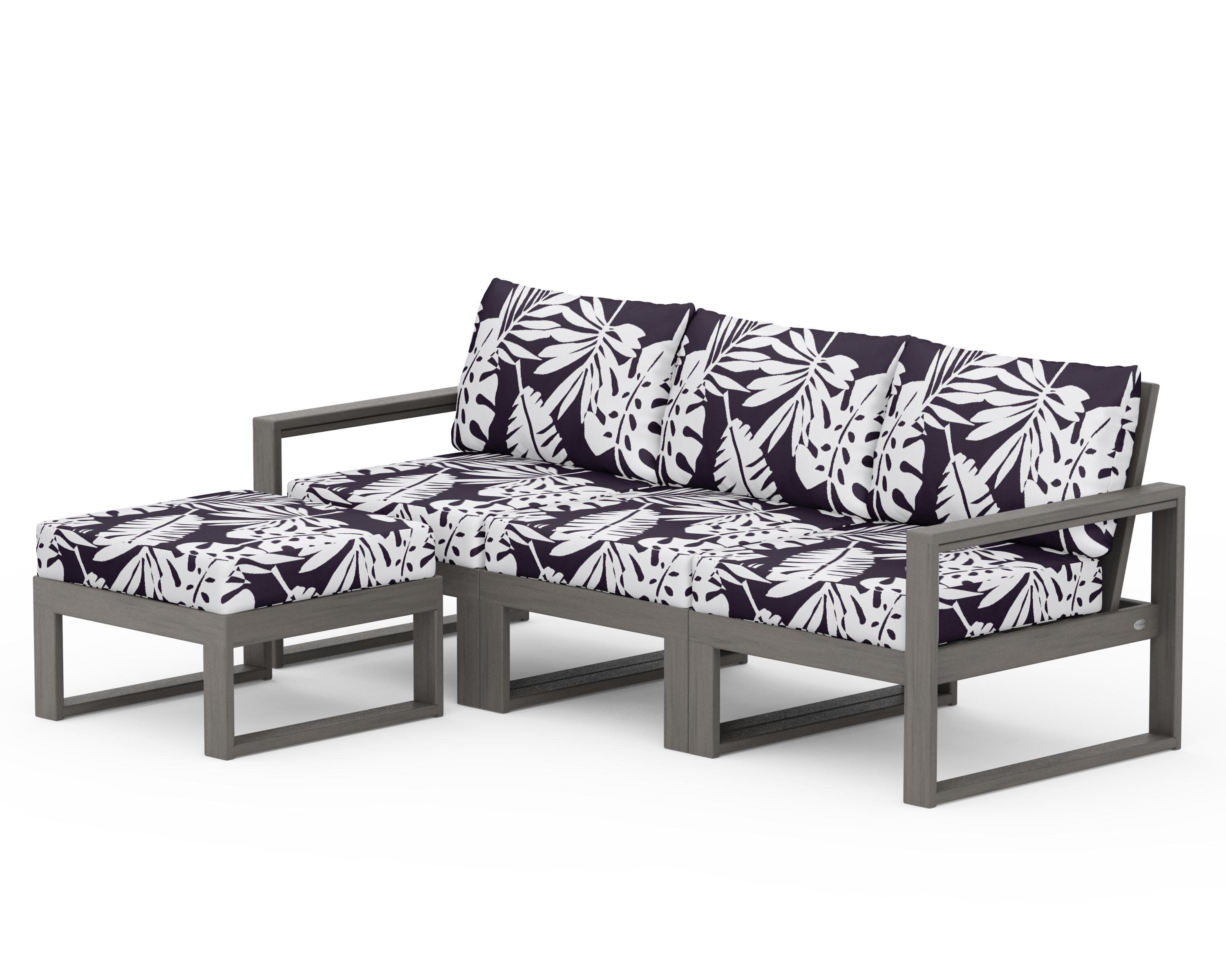 EDGE 4-Piece Modular Deep Seating Set with Ottoman in Driftwood / Leaf Navy