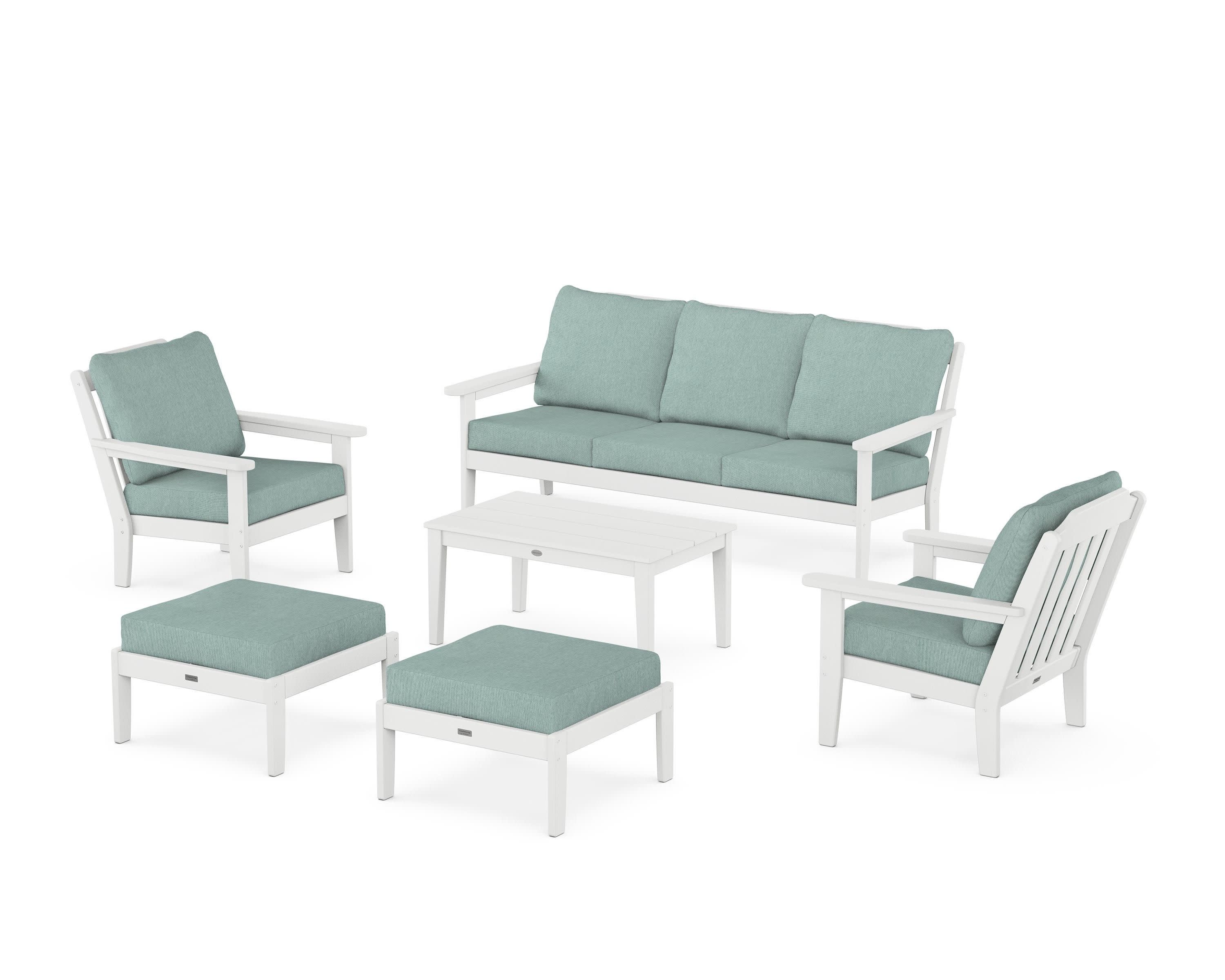 Cottage 6-Piece Lounge Sofa Set in White / Glacier Spa