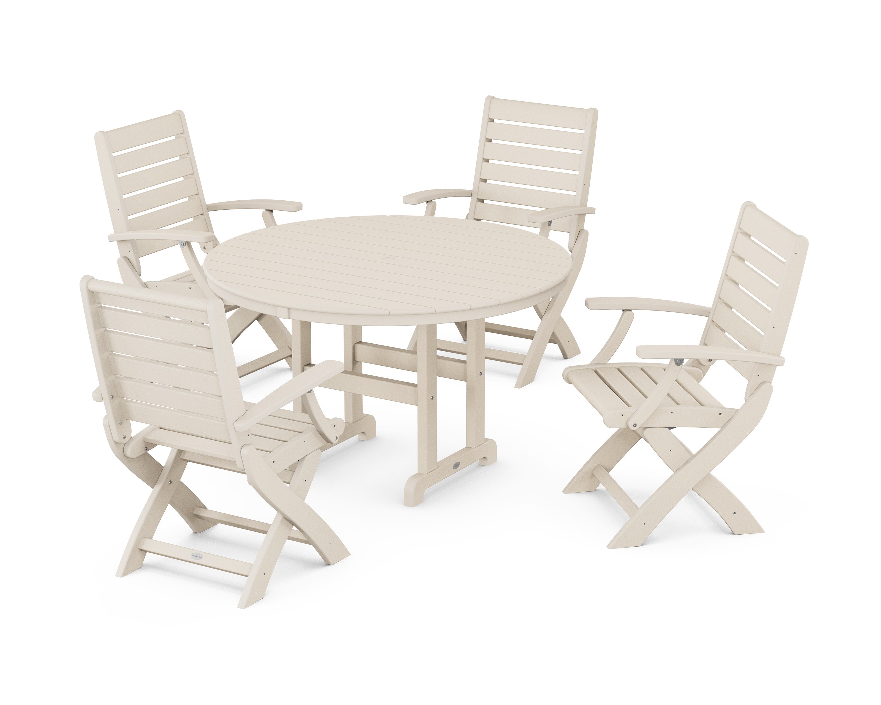 Signature Folding Chair 5-Piece Round Farmhouse Dining Set in Sand