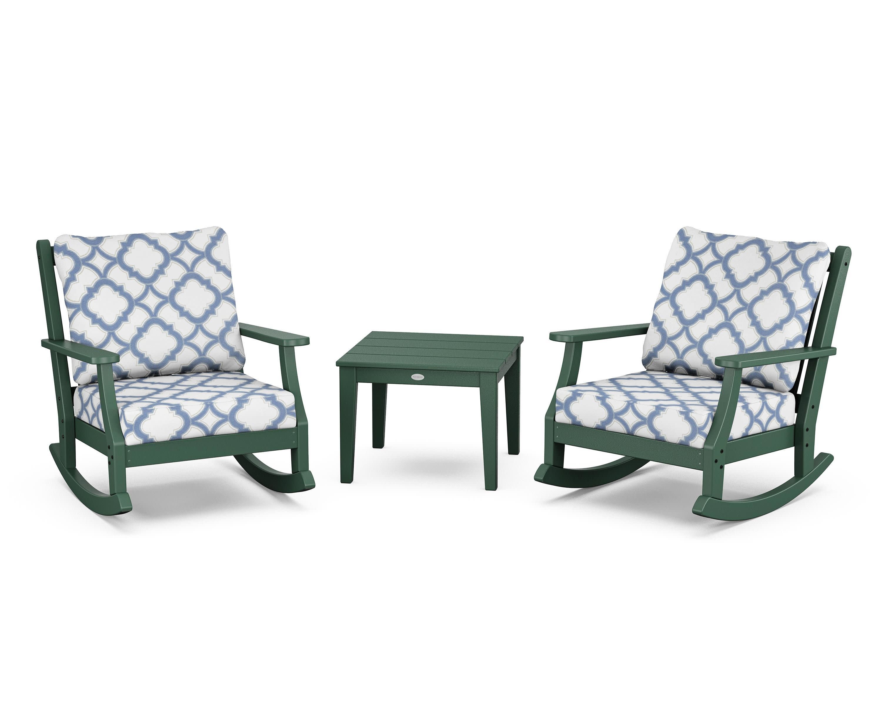 Wovendale 3-Piece Deep Seating Rocker Set in Green / Trellis Sky Blue