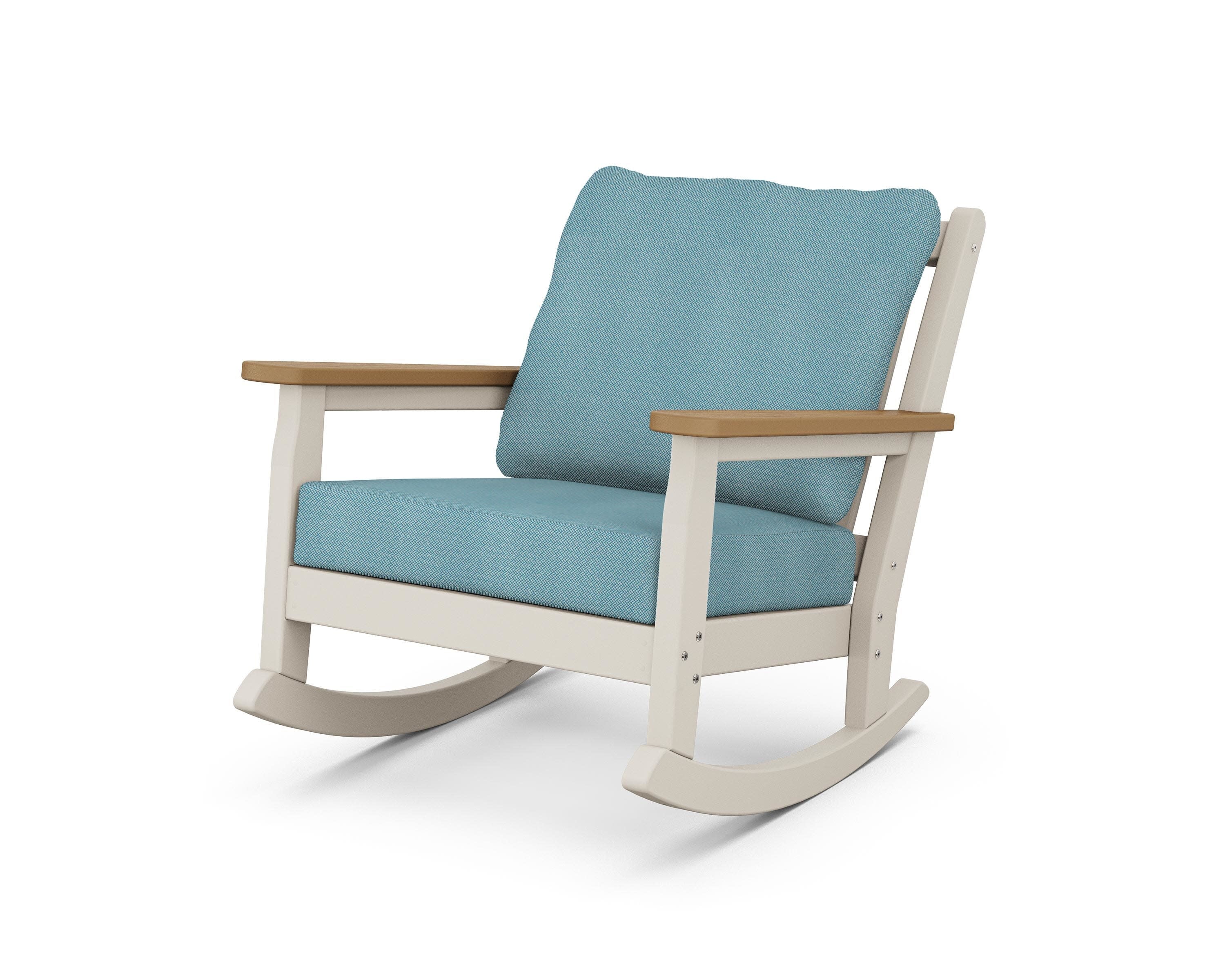 Chippendale Deep Seating Rocking Chair in Sand / Natural / Lattice Sky Blue