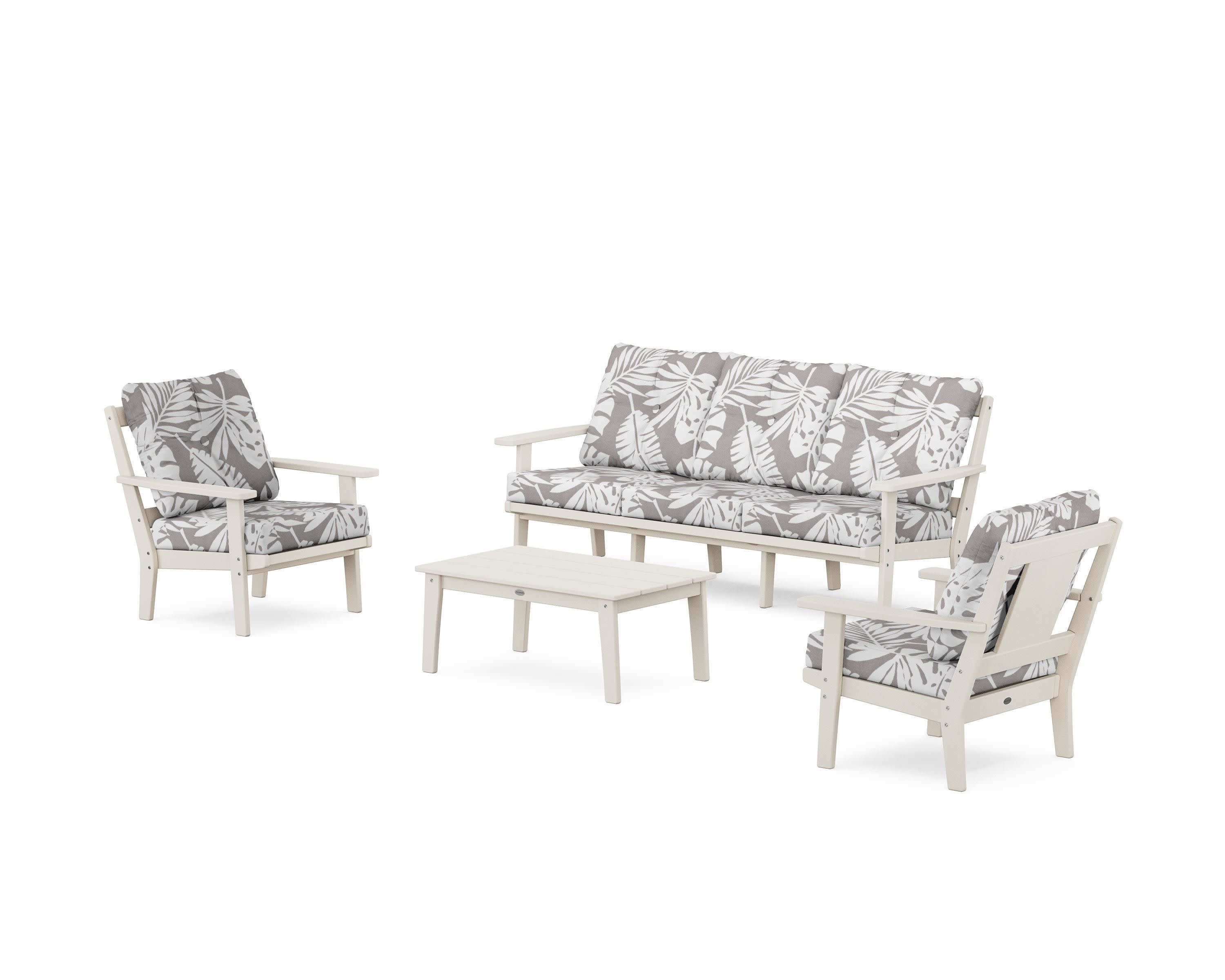 Prairie 4-Piece Deep Seating Set with Sofa in Sand / Leaf Grey Mist