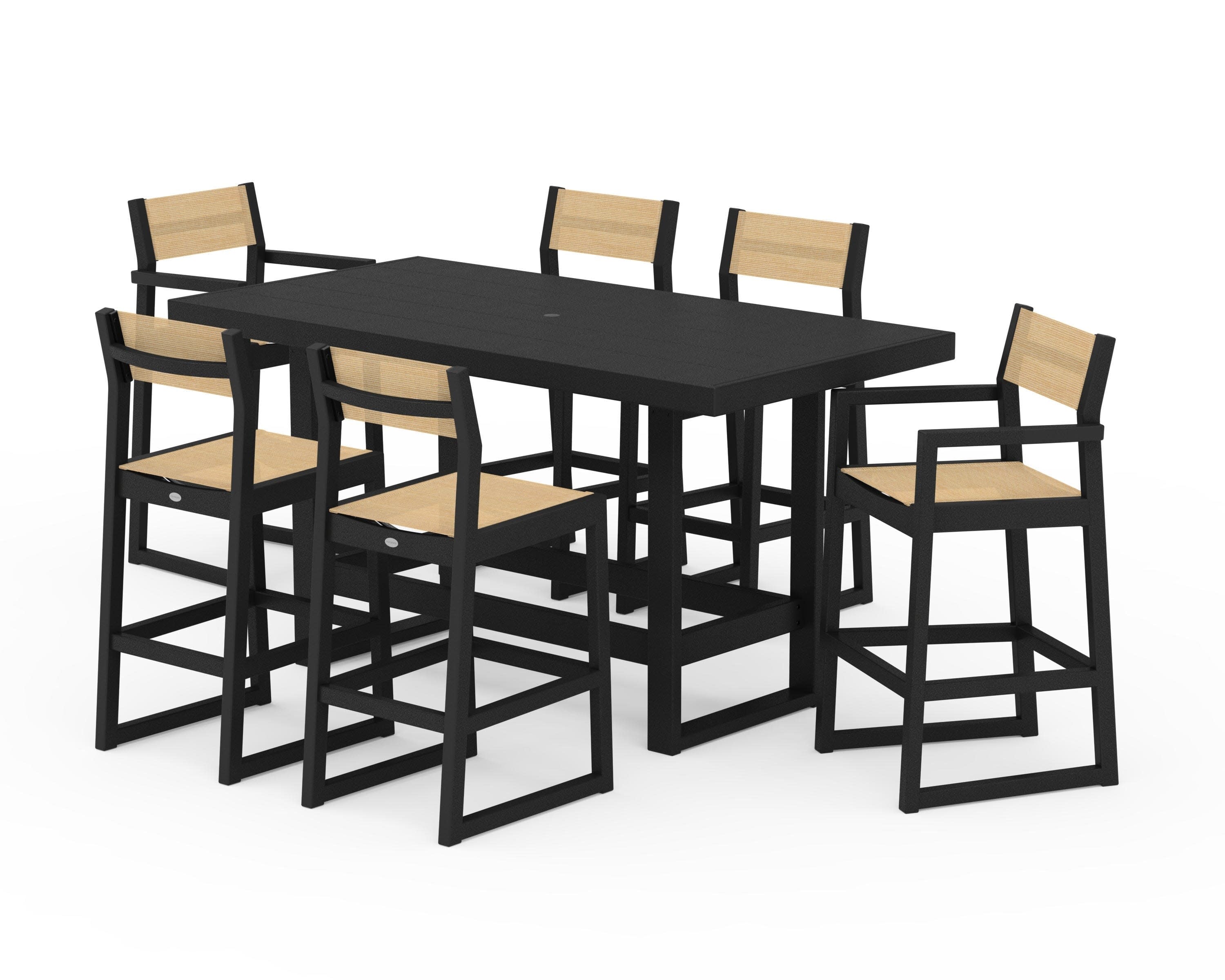 EDGE Sling 7-Piece Bar Table Set in Black / Dupioni Apricot Sling