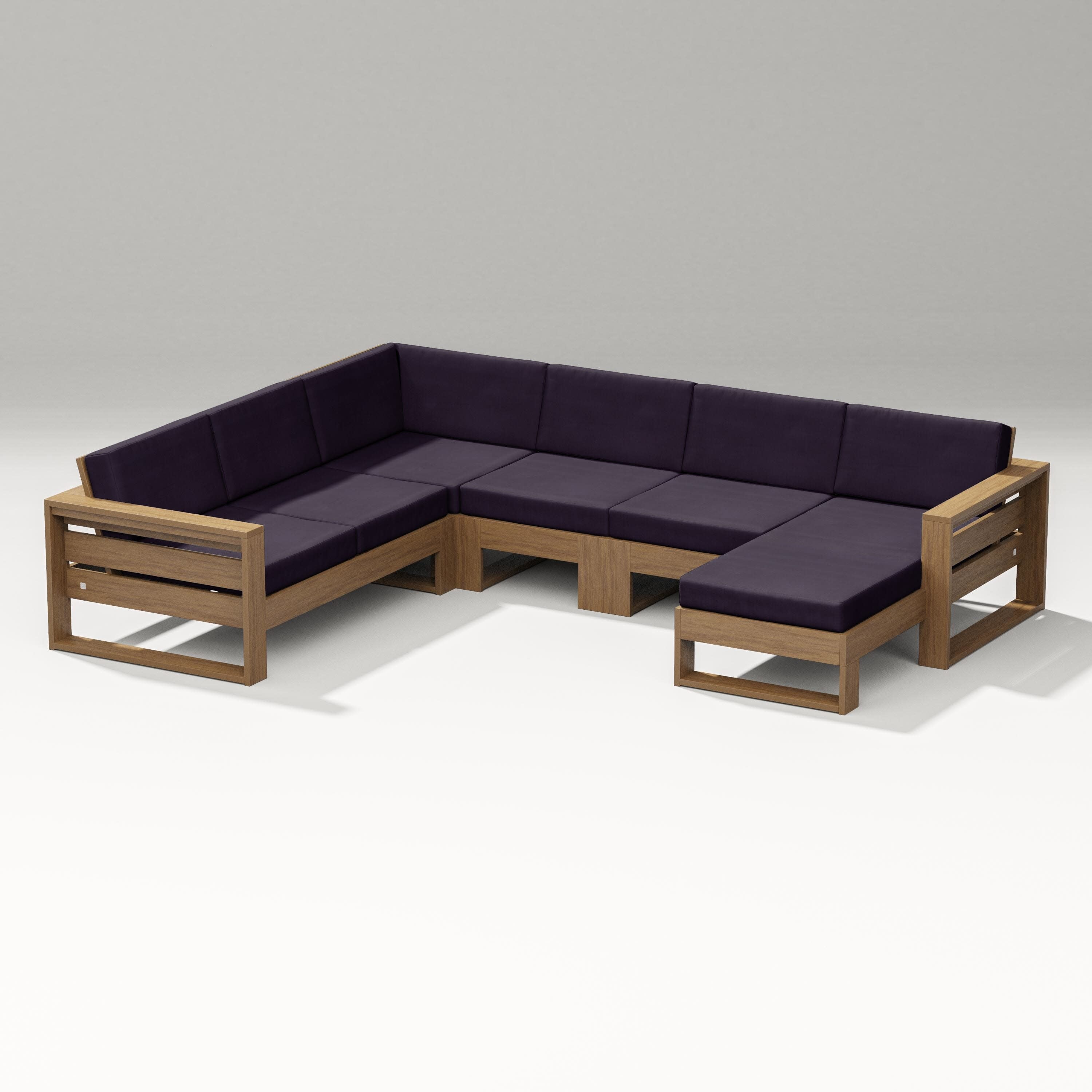 Latitude Corner Sectional with Right Chaise in Natural / Navy Linen