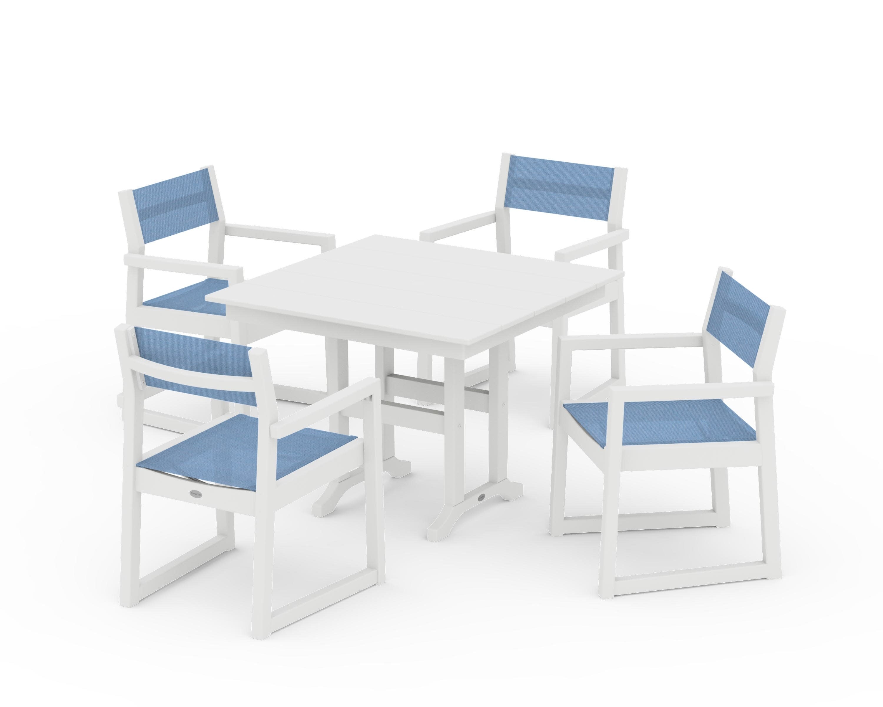 EDGE Sling Arm Chair 5-Piece Farmhouse Dining Set in White / Poolside Sling
