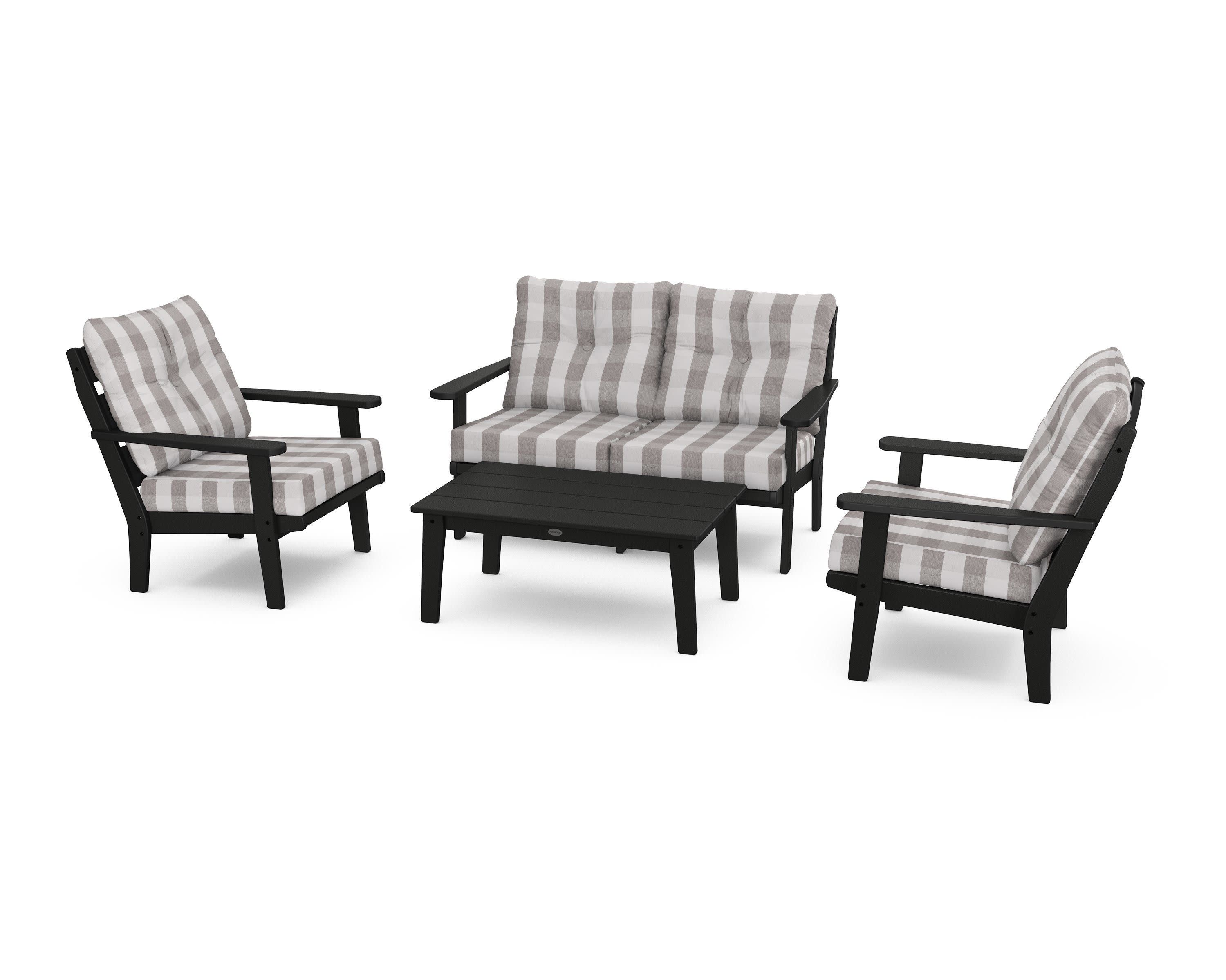 Lakeside 4-Piece Deep Seating Set in Black / Buffalo Plaid Grey Mist
