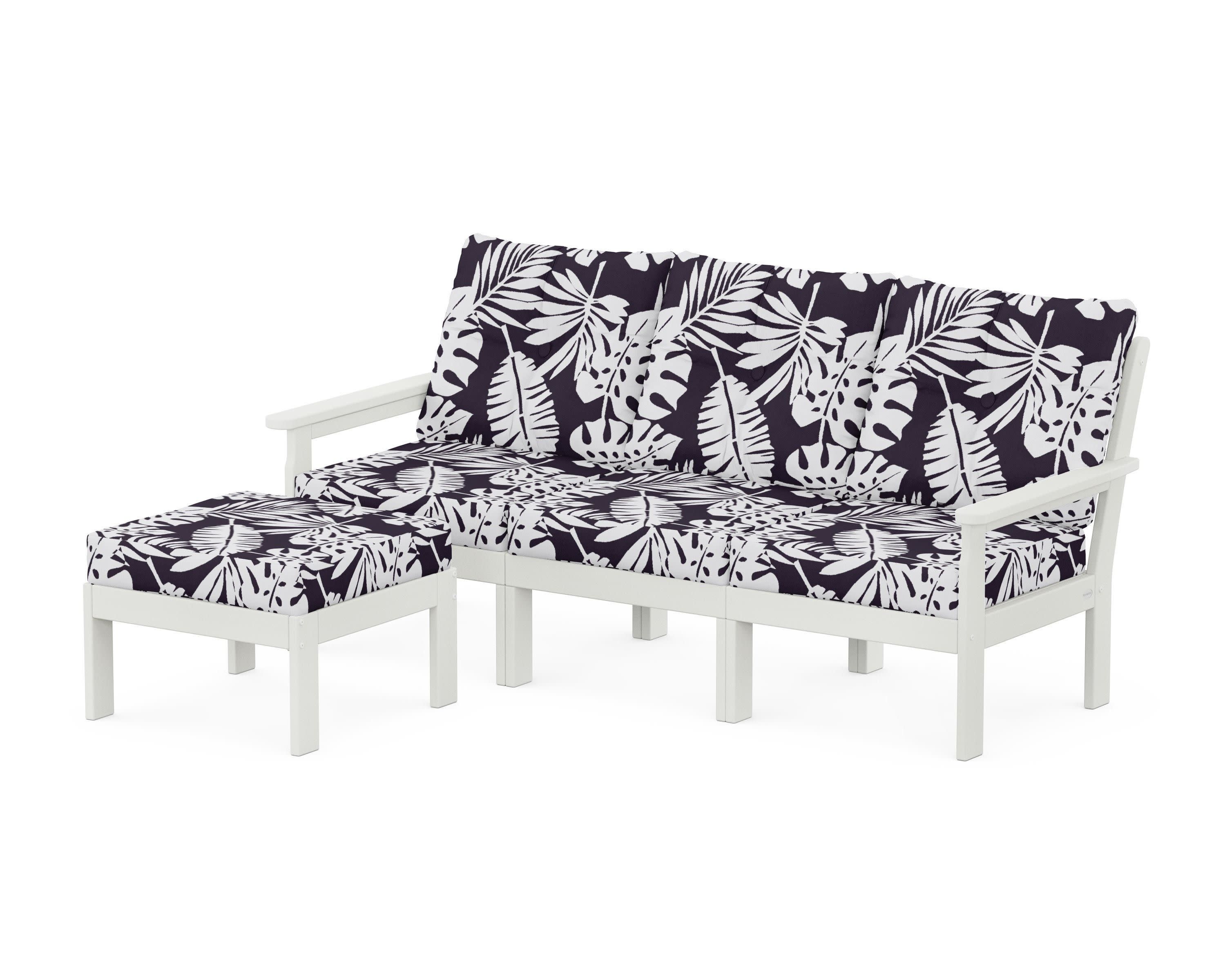 Vineyard 4-Piece Sectional with Ottoman in Vintage White / Leaf Navy