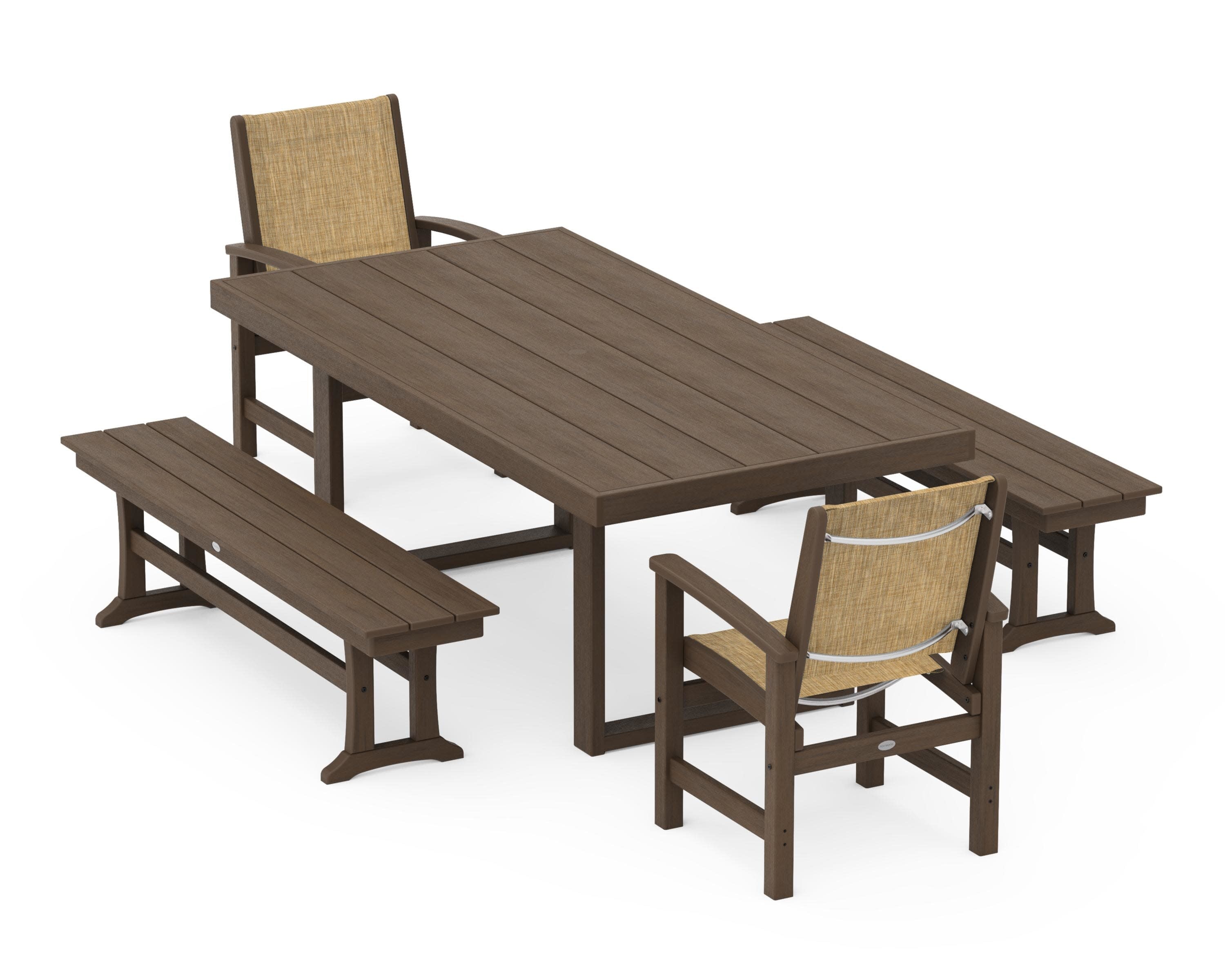 Coastal 5-Piece Dining Set with Trestle Legs in Kona / Burlap Sling