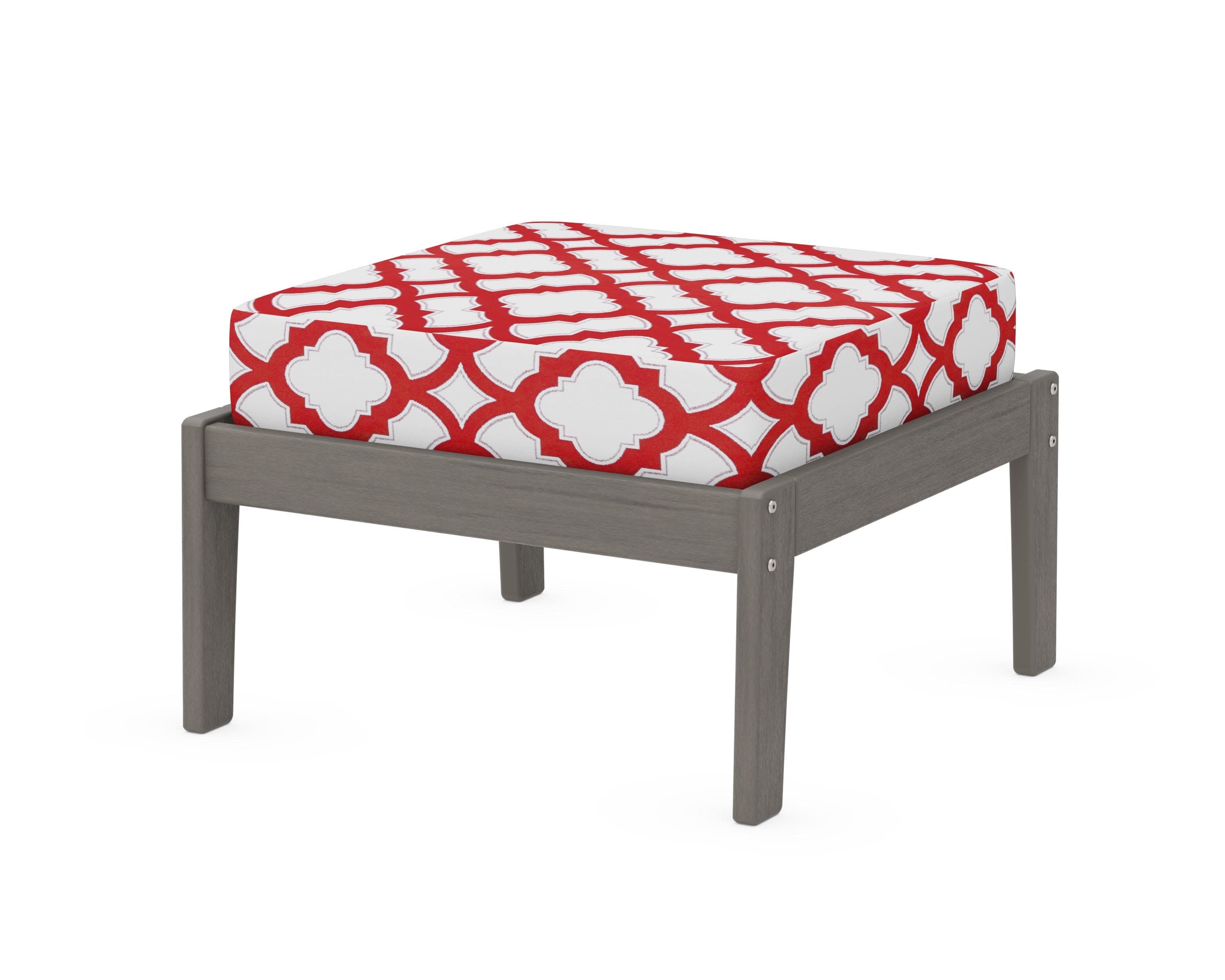 Deep Seating Ottoman in Driftwood / Trellis Crimson
